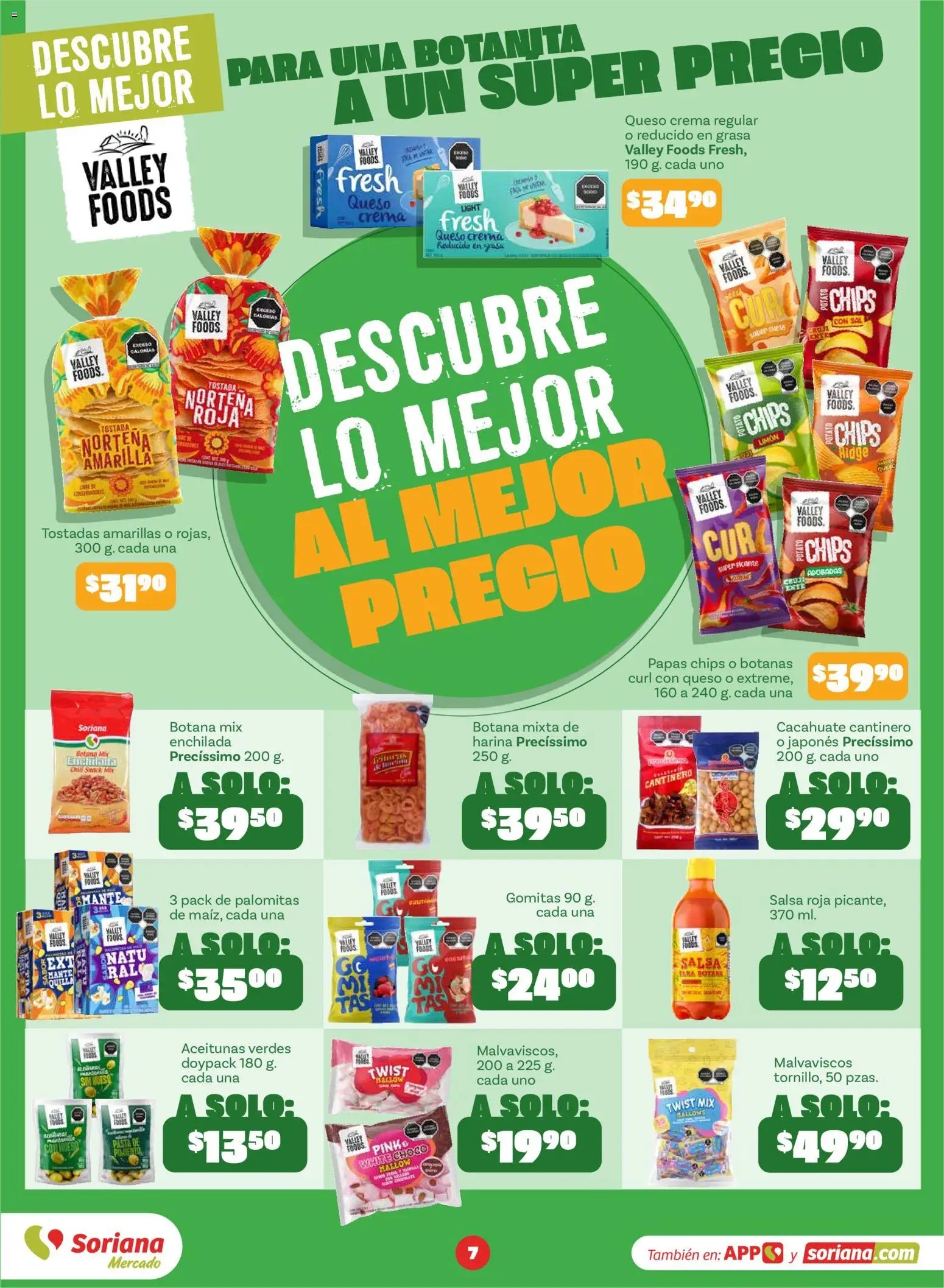 Nuevas ofertas de Soriana válidas en toda la República Mexicana desde el 01/09/2026. ¡Encuentra las mejores ofertas en Soriana Descubre lo mejor al mejor precio Mercado Nacional! | Página: 7 | Productos: Queso crema, Queso, Pimiento, Tostadas