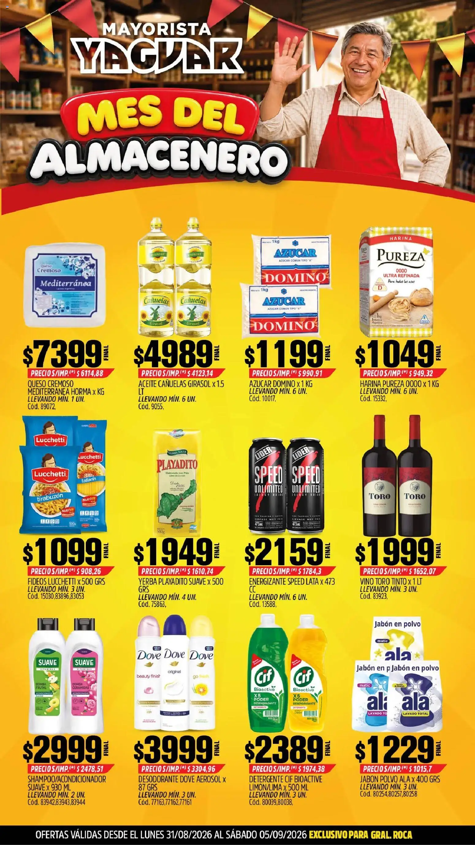 Yaguar - Oferta Semanal General Roca │ válido desde el 31/08/2026 | Página: 1 | Productos: Polvo, Jabón, Detergente, Queso