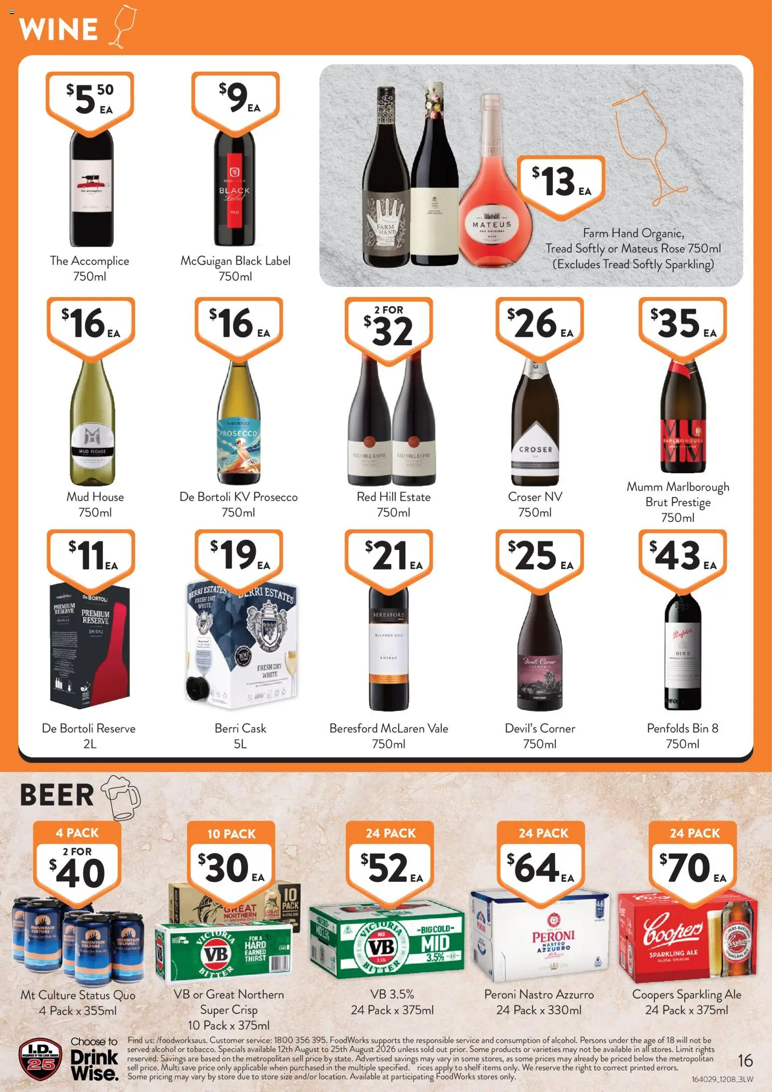 Foodworks catalogue - valid from 12/08/2026 | Page: 16 | Products: Shelf, Alcohol, Beer, Prosecco
