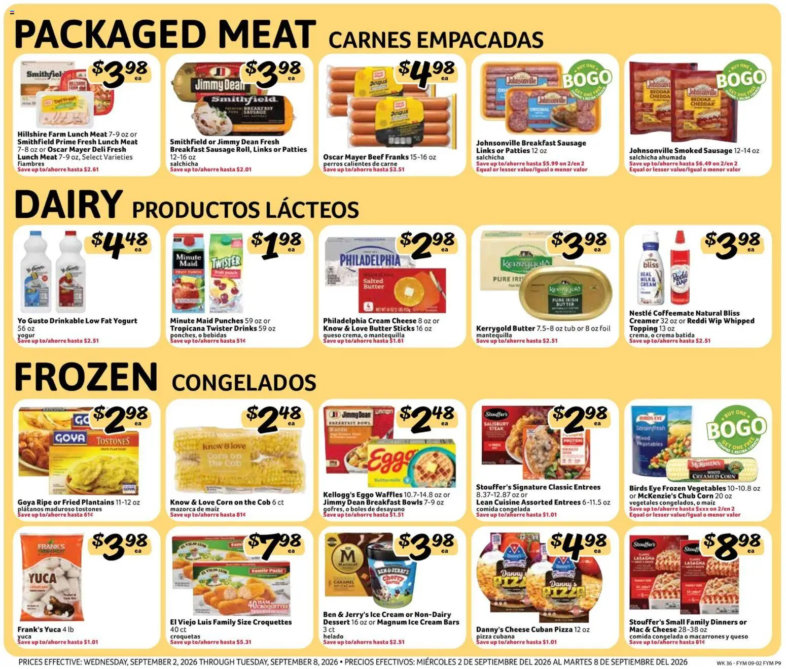 Fresco y Más Weekly Ad - valid from 09/02/2026 | Page: 9 | Products: Magnum ice cream, Sausage, Lasagna, Frozen vegetables