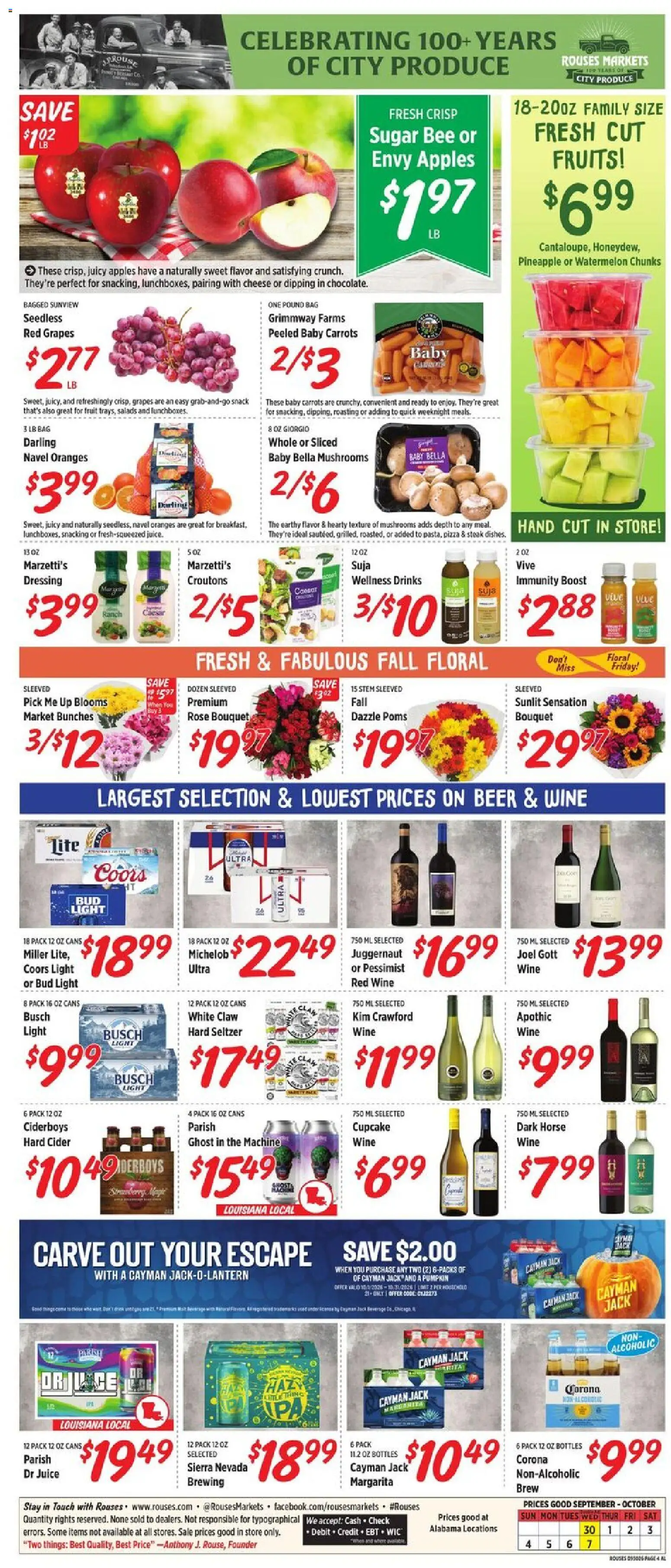 Rouses Weekly Ad - valid from 09/30/2026 | Page: 8 | Products: Juice, Watermelon, Grapes, Carrots