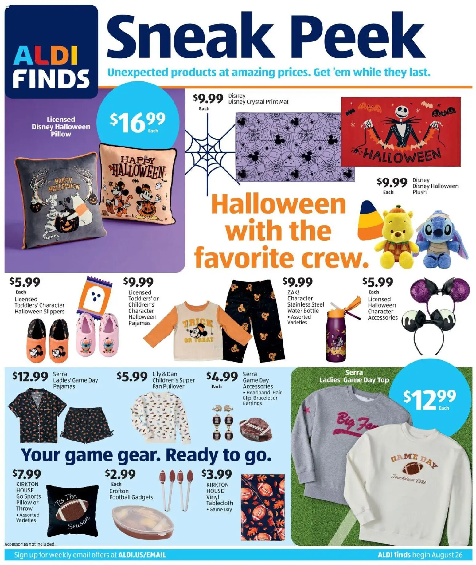 Aldi In Store Ad - valid from 08/26/2026 | Page: 1 | Products: Pajamas, Water, Game, Fan