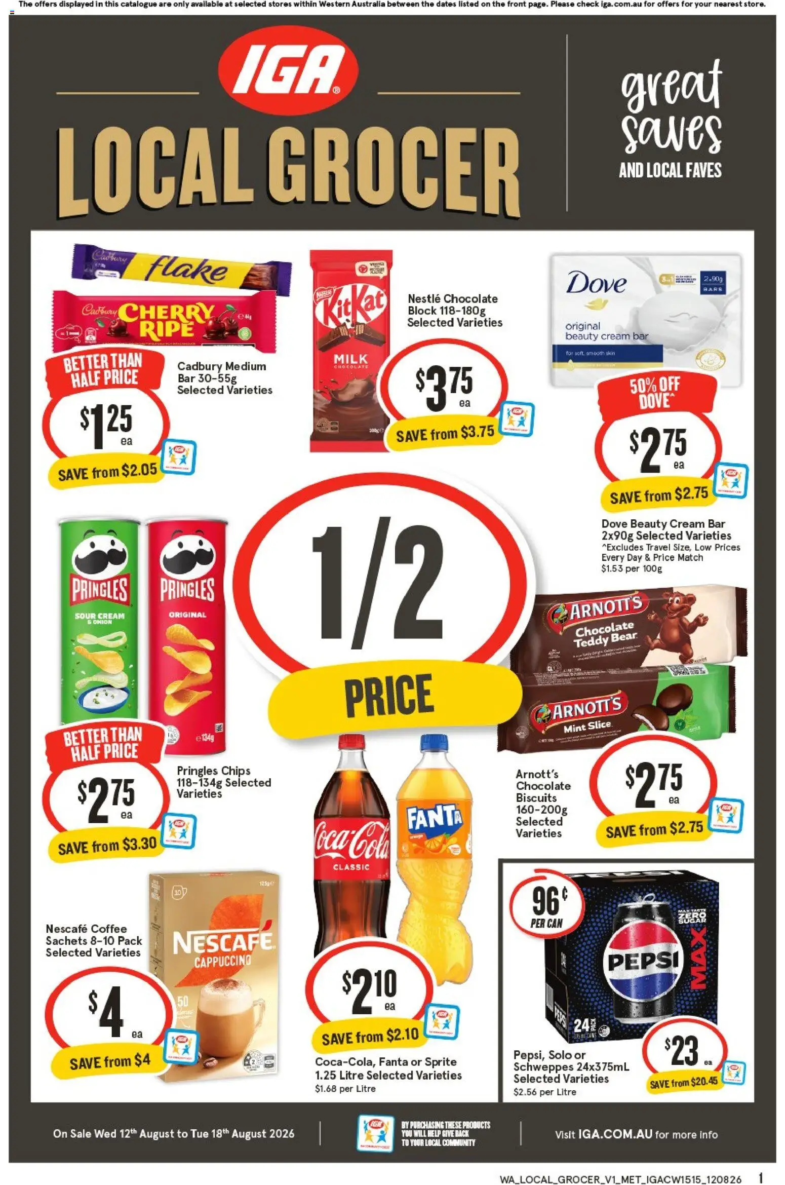IGA catalogue - valid from 12/08/2026 | Page: 1 | Products: Coffee, Biscuits, Sprite, Onion