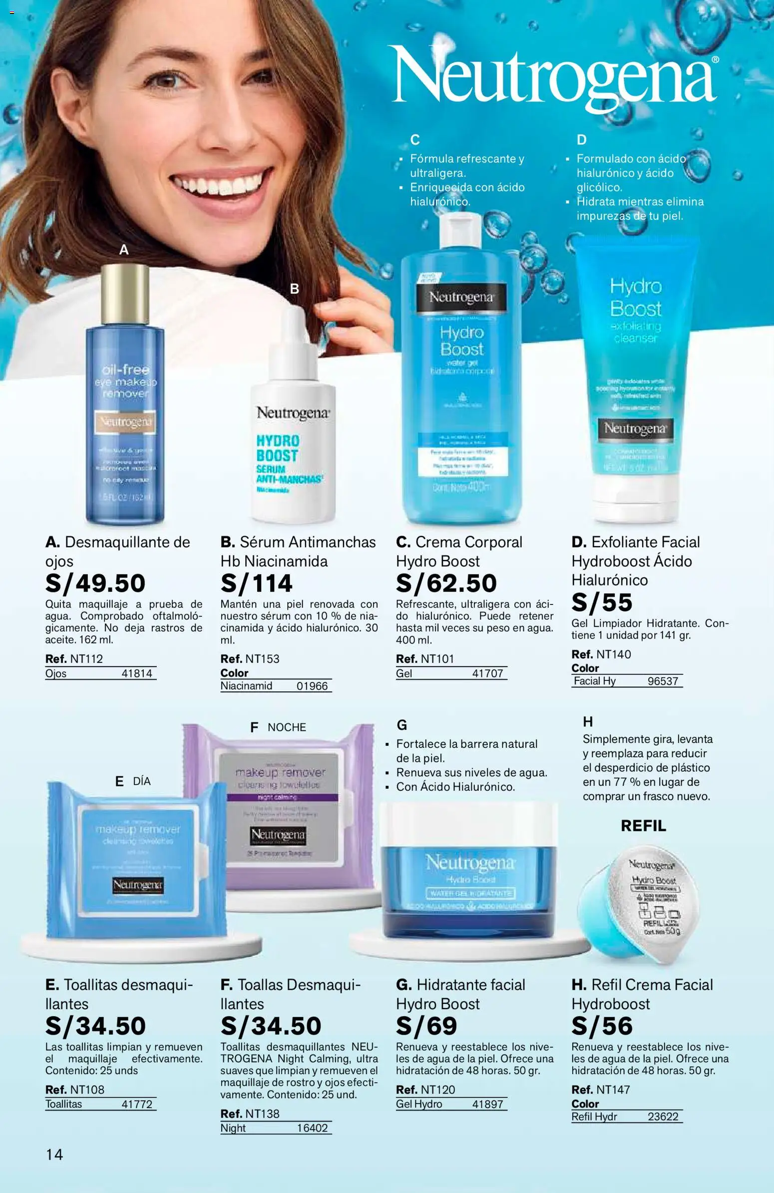 Catálogo Leonisa válido desde 24/08/2026 | Página: 14 | Productos: Exfoliante, Toallas, Crema, Agua