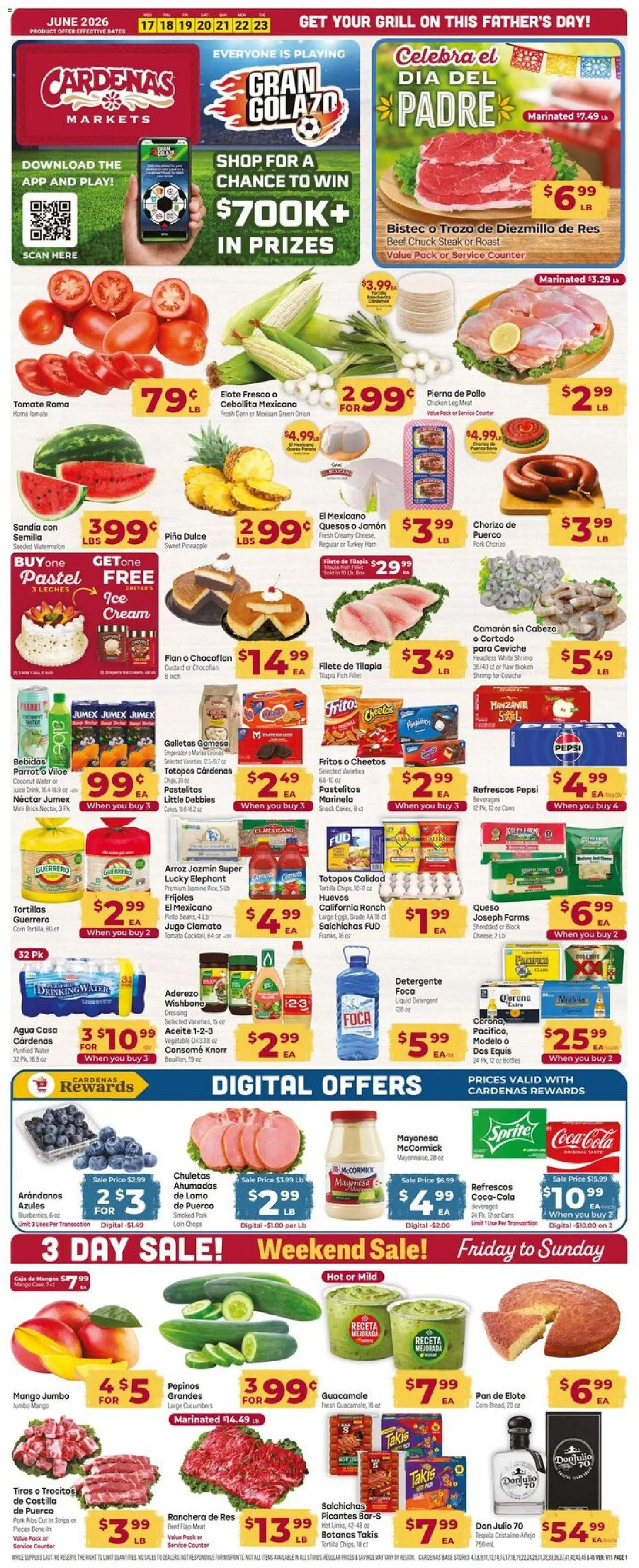 Cardenas Weekly Ad - valid from 17.06.2026 | Page: 1 | Products: Fish, Pineapple, Cookies, Cucumbers