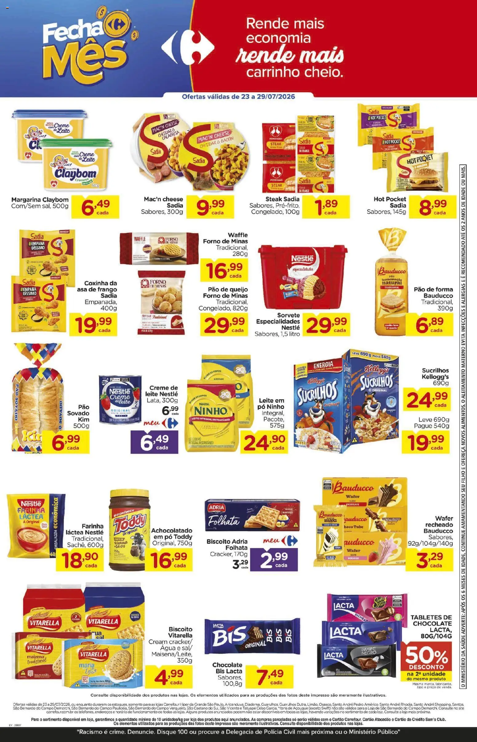 Carrefour Folheto - válido de 23/07/2026 | Página: 3 | Produtos: Pó, Leite, Manteiga, Carrinho