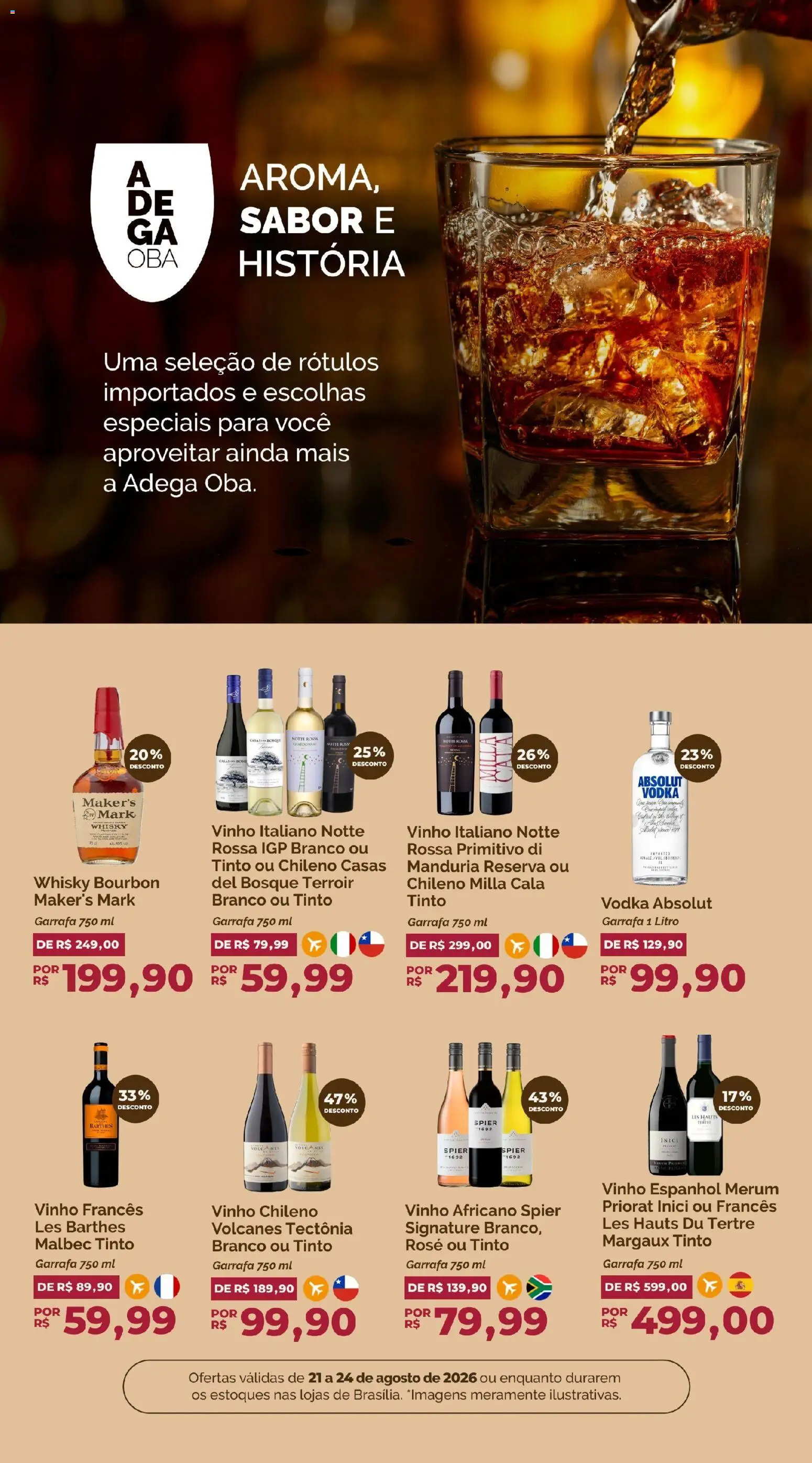 Oba Hortifruti Folheto - válido de 21/08/2026 | Página: 7 | Produtos: Vodka Absolut, Whisky, Bourbon, Vodka