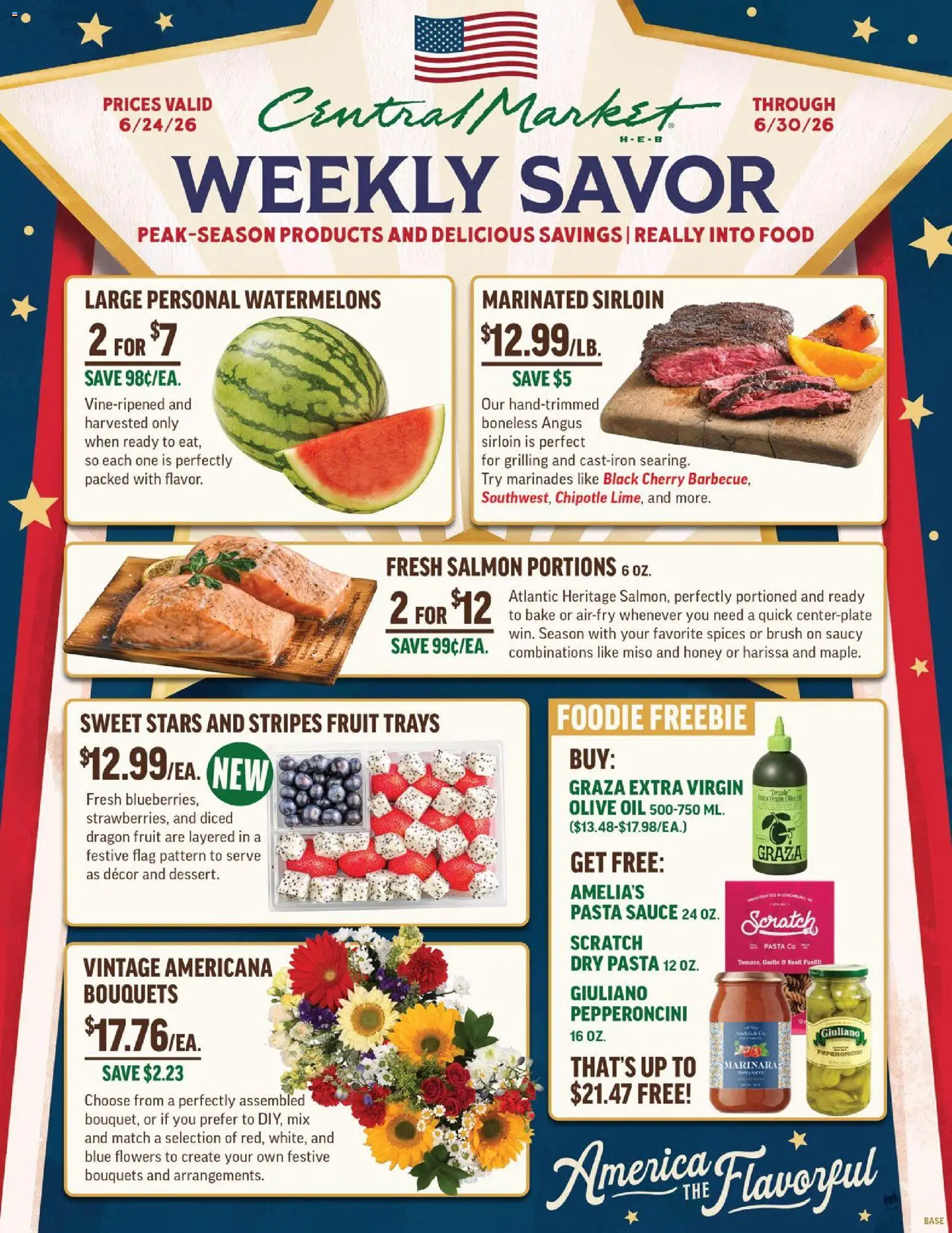 Central Market Weekly Ad - valid from 06/24/2026 | Page: 1 | Products: Brush, Spices, Sauce, Garlic