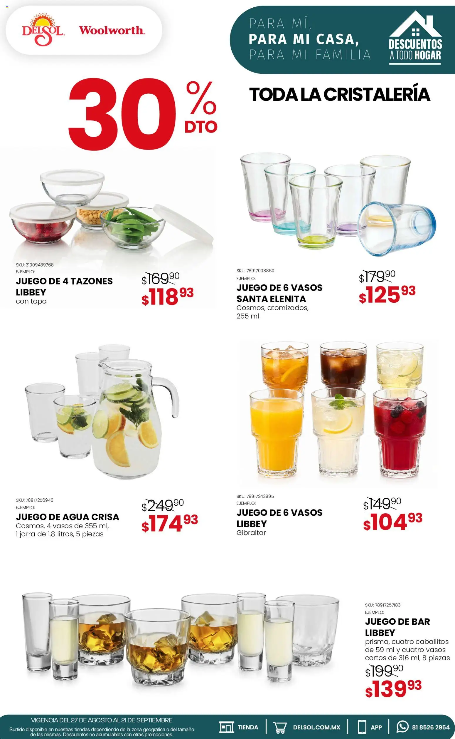 Nuevas ofertas de Del Sol y Woolworth válidas en toda la República Mexicana desde el 27/08/2026. ¡Encuentra las mejores ofertas en Del Sol y Woolworth catálogo! | Página: 9 | Productos: Agua, Juego, Vasos, Jarra