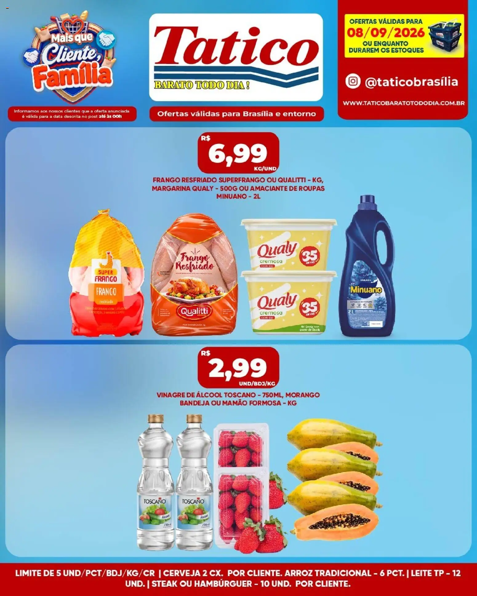 Tatico Folheto - válido de 08/09/2026 | Página: 3 | Produtos: Álcool, Amaciante de roupas, Frango resfriado, Hambúrguer