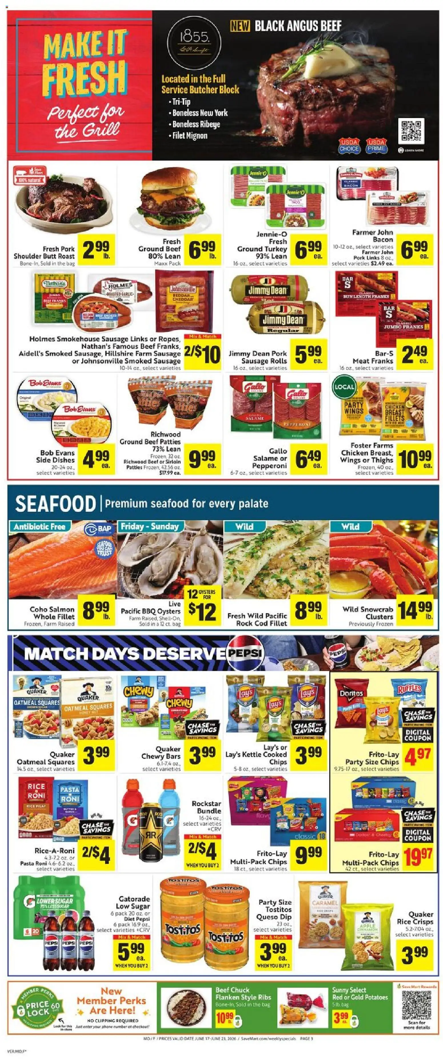 Save Mart Weekly - CA - valid from 17.06.2026 | Page: 5 | Products: Potatoes, Seafood, Phone, Grill