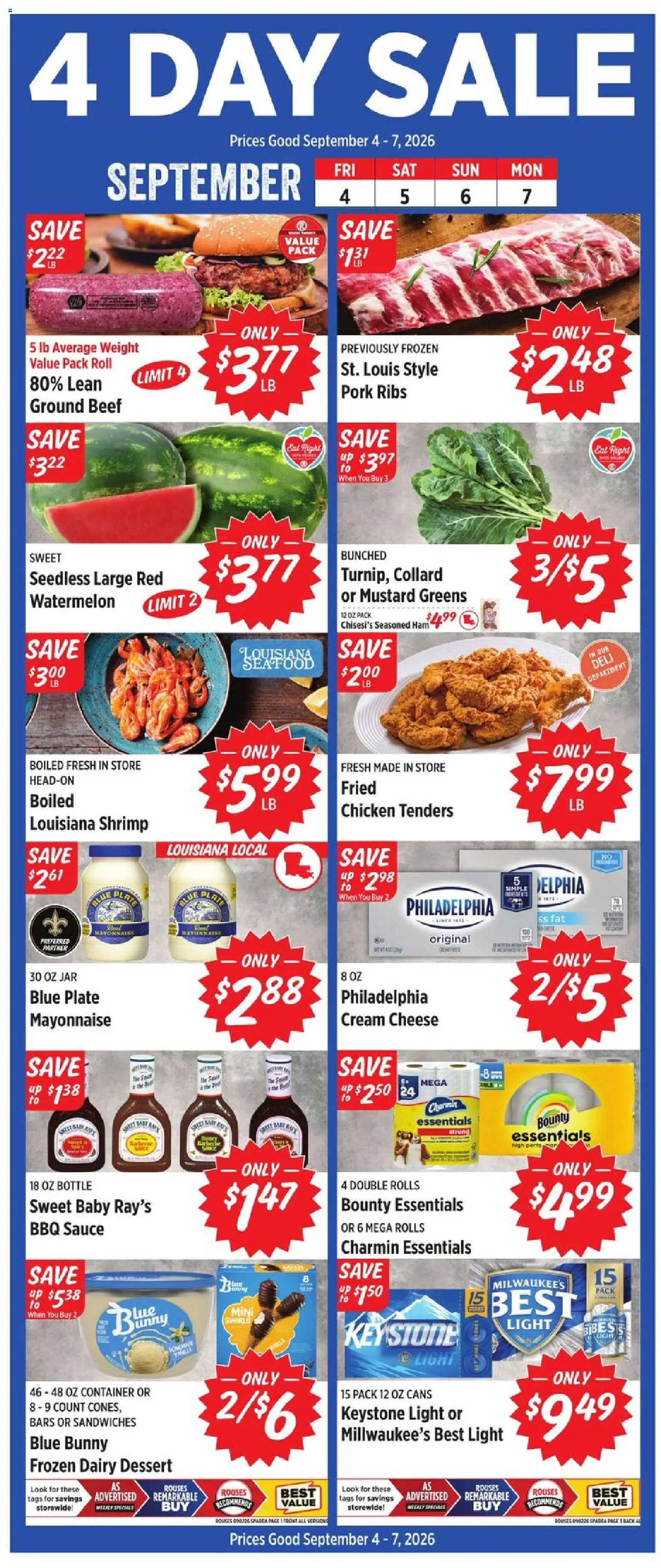 Rouses Weekly Ad - valid from 09/02/2026 | Page: 2 | Products: Cream cheese, Ham, Pork, Weight