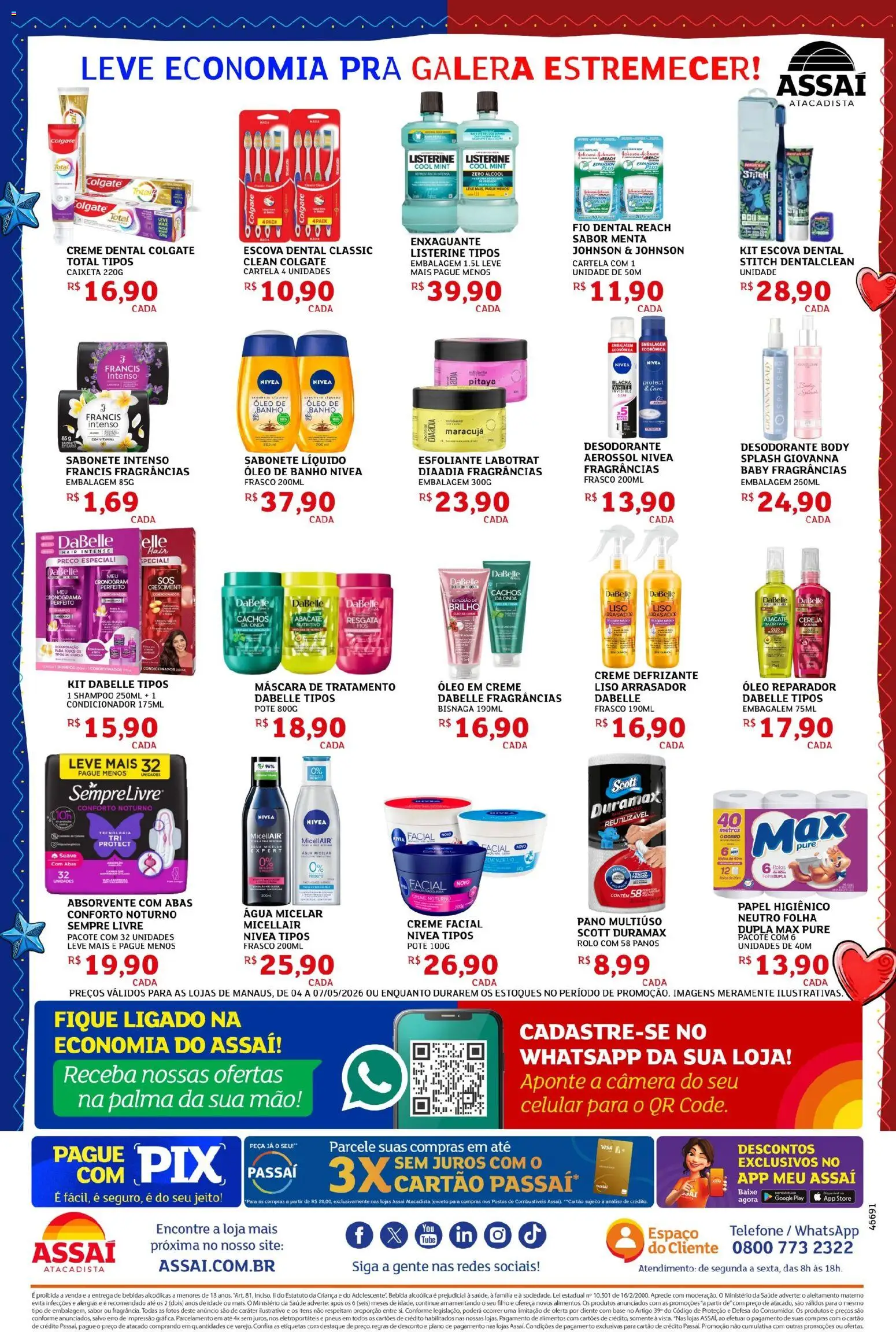 Assaí Atacadista Folheto - válido de 04.05.2026 | Página: 4 | Produtos: Cereja, Água micelar, Sempre Livre, Sabonete líquido