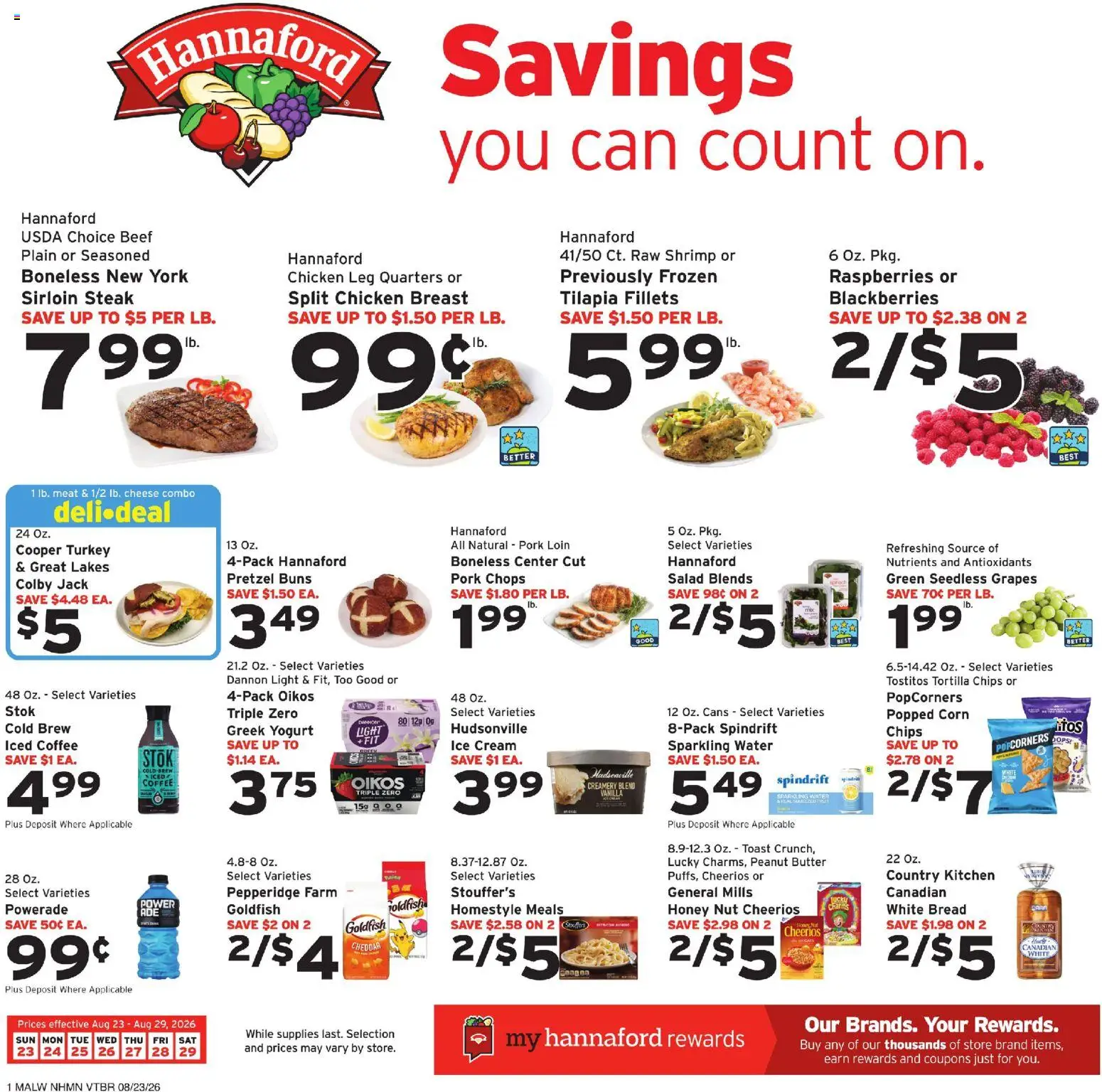 Hannaford Weekly Ad - valid from 08/23/2026 | Page: 1 | Products: Honey, Cheese, Coffee, Salad