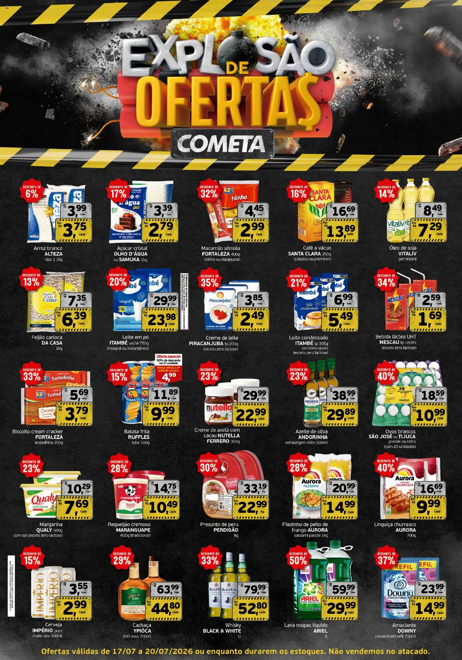 Cometa Supermercados Folheto - válido de 17/07/2026 | Página: 1 | Produtos: Espaguete, Cachaça, Cerveja, Leite em pó