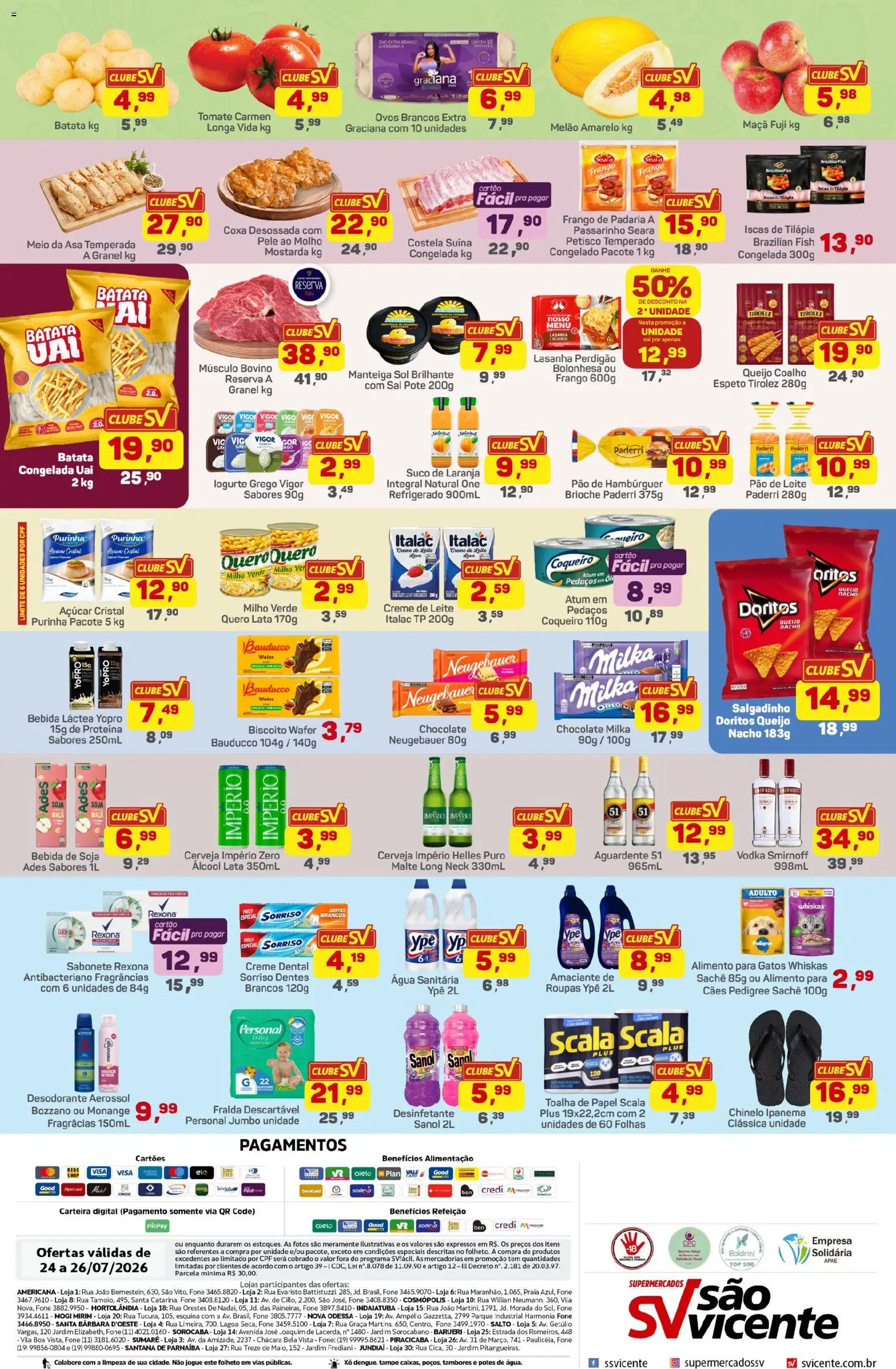 Supermercados São Vicente Folheto - válido de 24/07/2026 | Página: 2 | Produtos: Biscoito, Iogurte, Sal, Soja