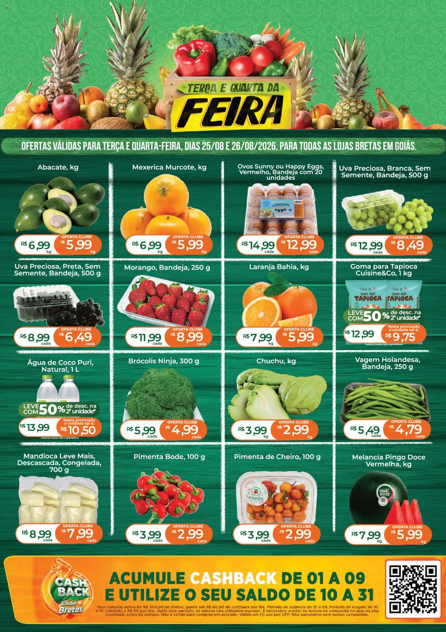 Bretas Folheto - válido de 25/08/2026 | Página: 1 | Produtos: Pimenta, Vagem, Água de coco, Água