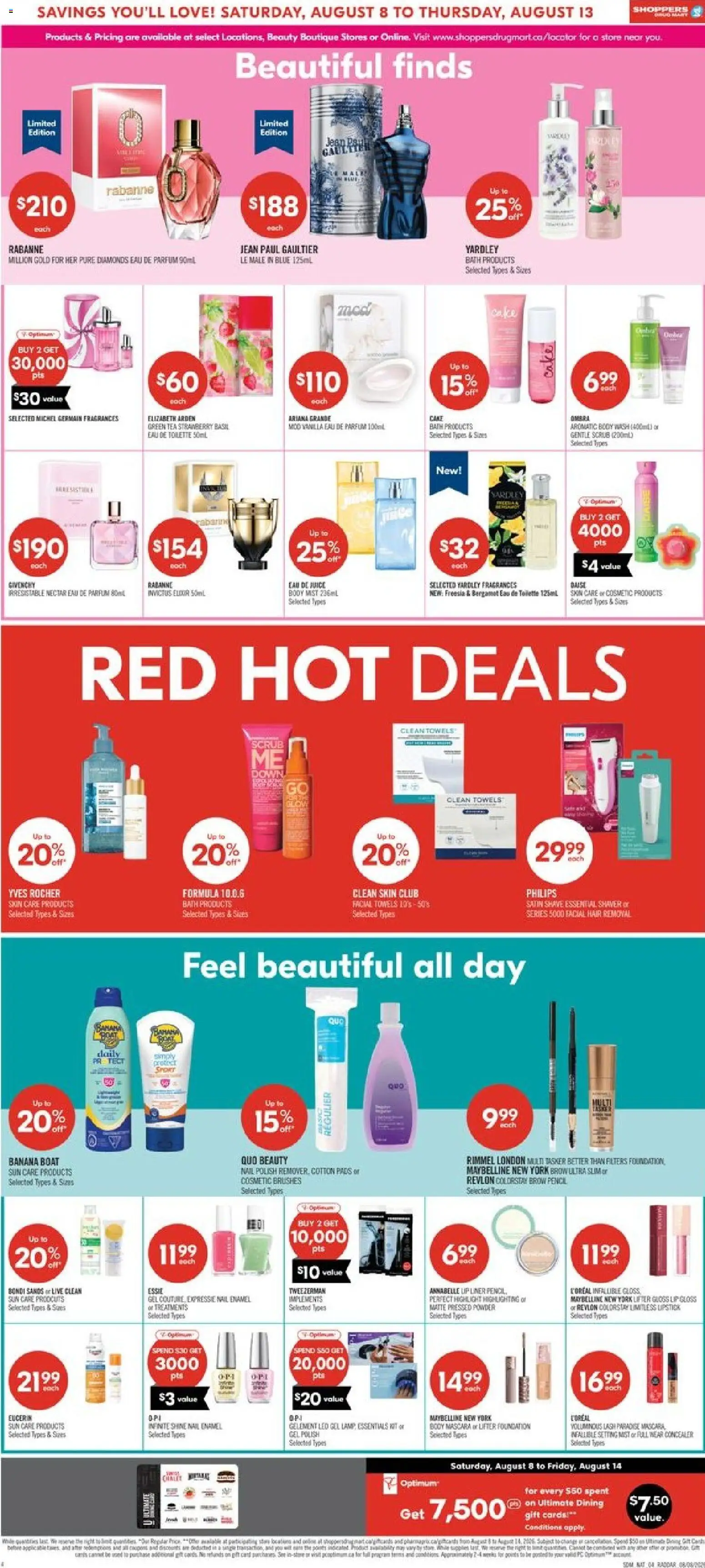 Shoppers flyer valid from Aug 7, 2026 | Page: 9 | Products: Powder, Lip gloss, Body wash, Vanilla
