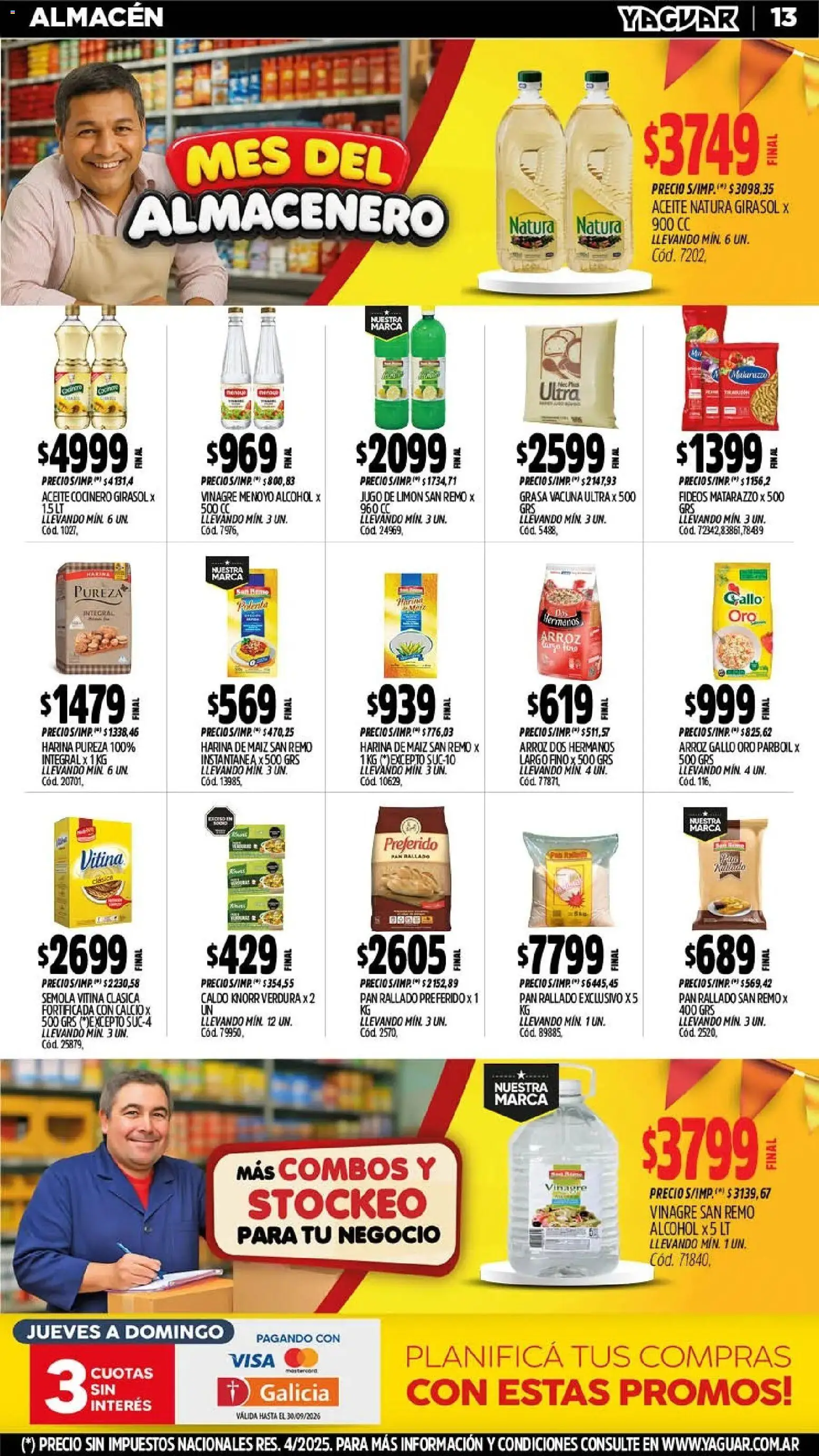 Yaguar - Oferta Semanal Mar del Plata │ válido desde el 21/09/2026 | Página: 13 | Productos: Harina, Limón, Alcohol, Pan rallado