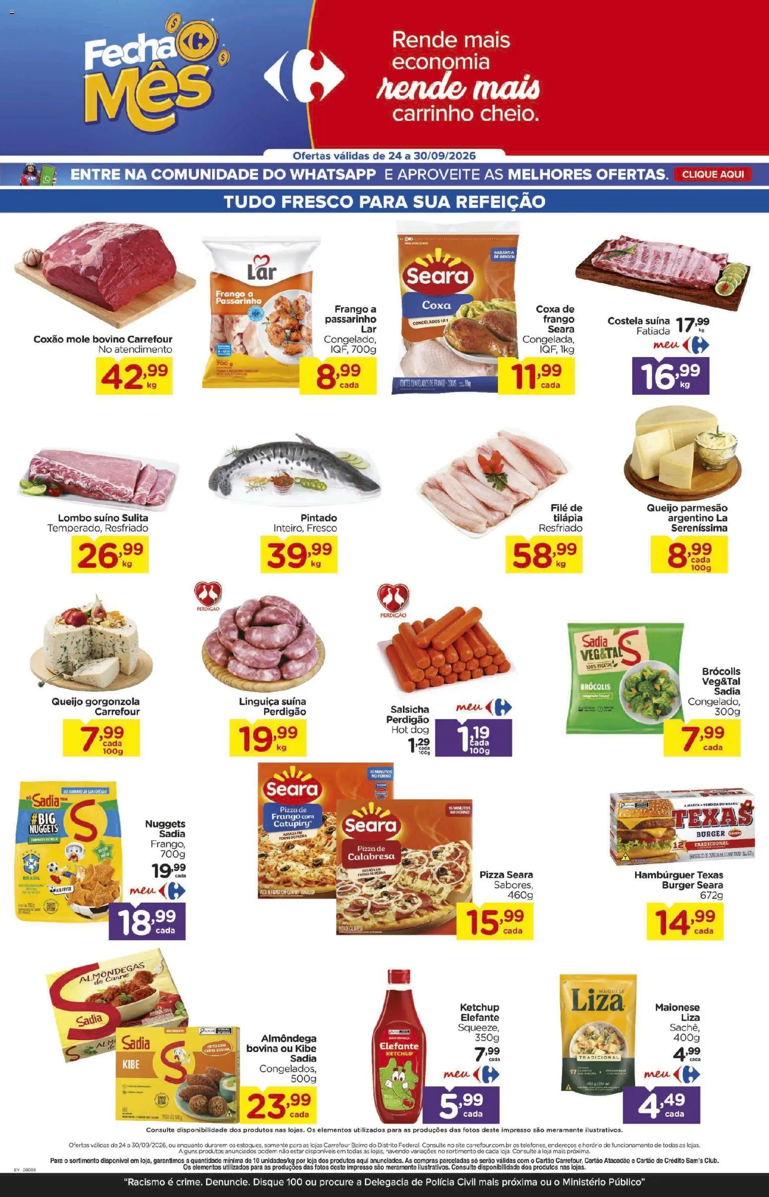 Carrefour Bairro Folheto - válido de 24/09/2026 | Página: 4 | Produtos: Pizza, Ketchup, Hambúrguer, Brócolis
