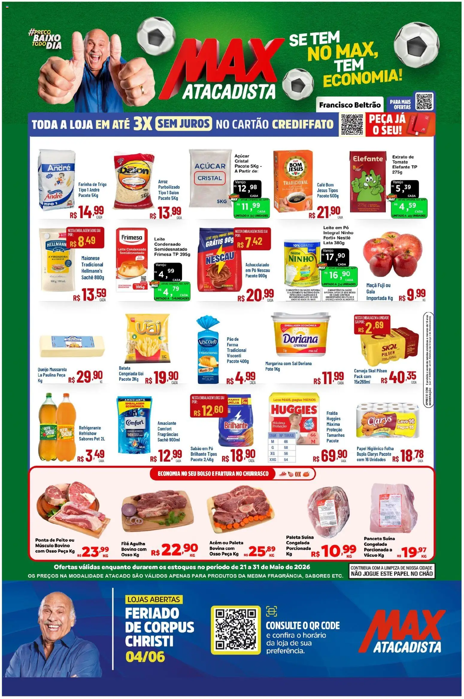 Max Atacadista Folheto - válido de 21.05.2026 | Página: 1 | Produtos: Sabão em pó, Leite, Café, Margarina