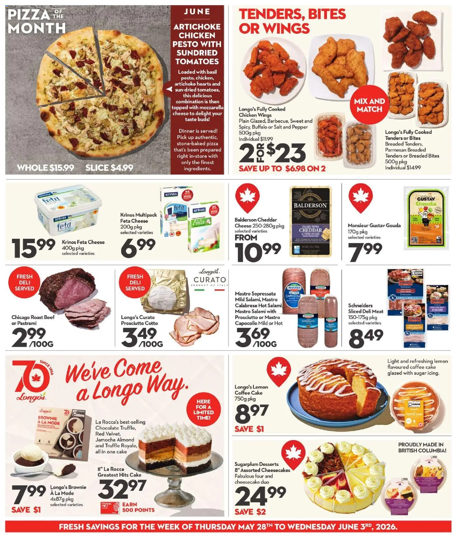 Longo's flyer valid from 28.05.2026 | Page: 12 | Products: Beef, Pizza, Chicken, Tomatoes