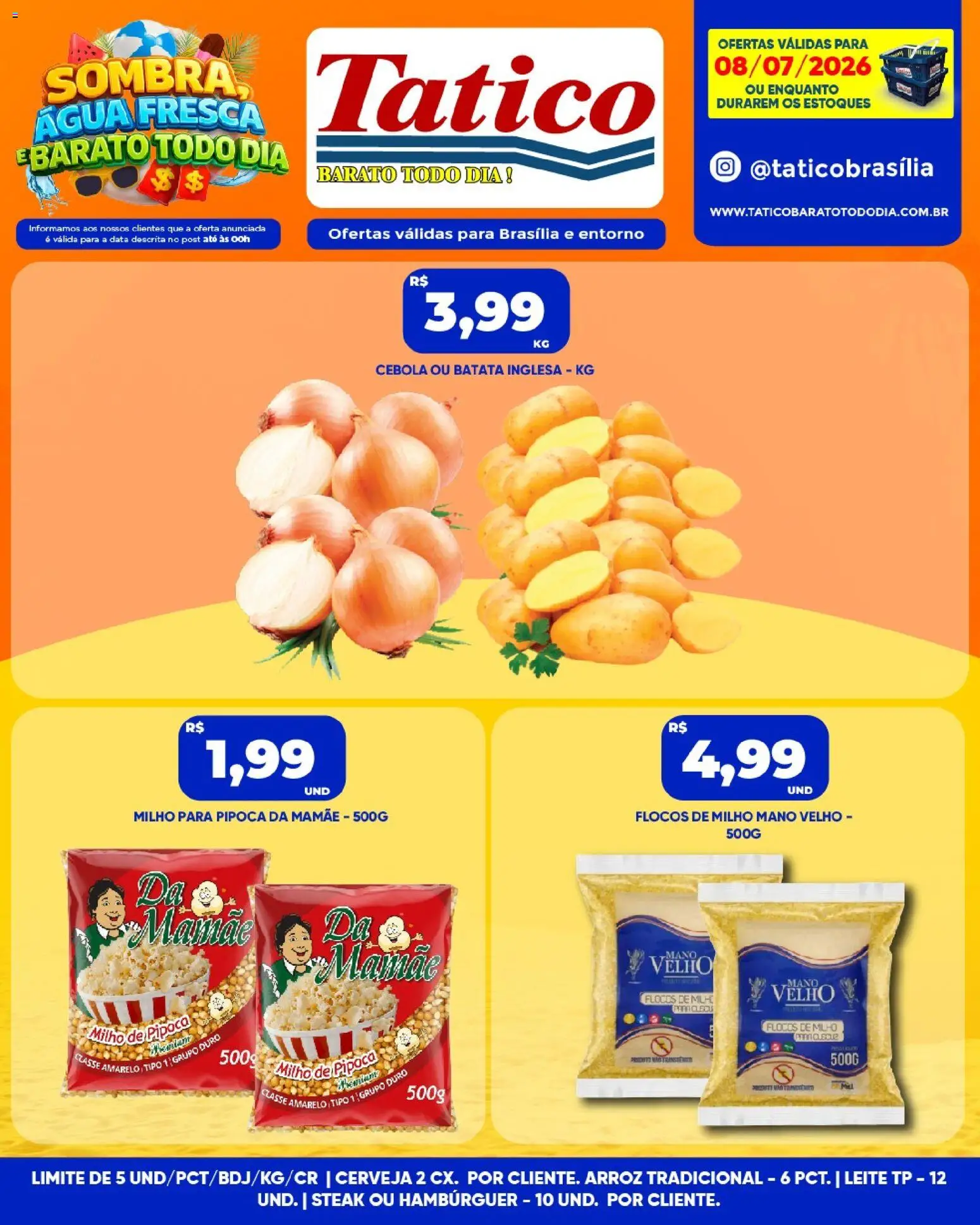 Tatico Folheto - válido de 08/07/2026 | Página: 2 | Produtos: Cebola, Hambúrguer, Batata, Pipoca