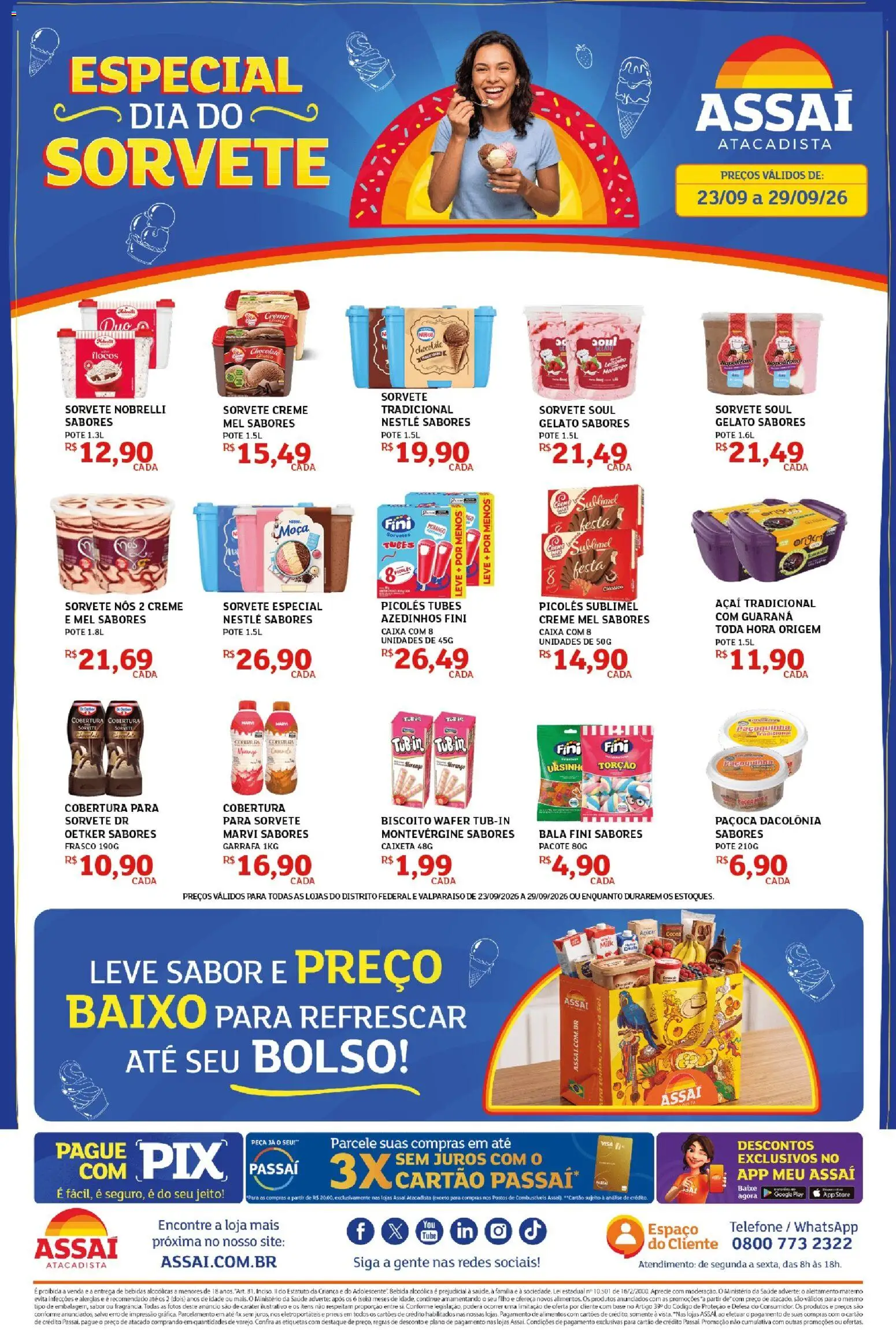 Assaí Atacadista Folheto - válido de 23/09/2026 | Página: 1 | Produtos: Chocolate, Creme, Flocos, Sorvete