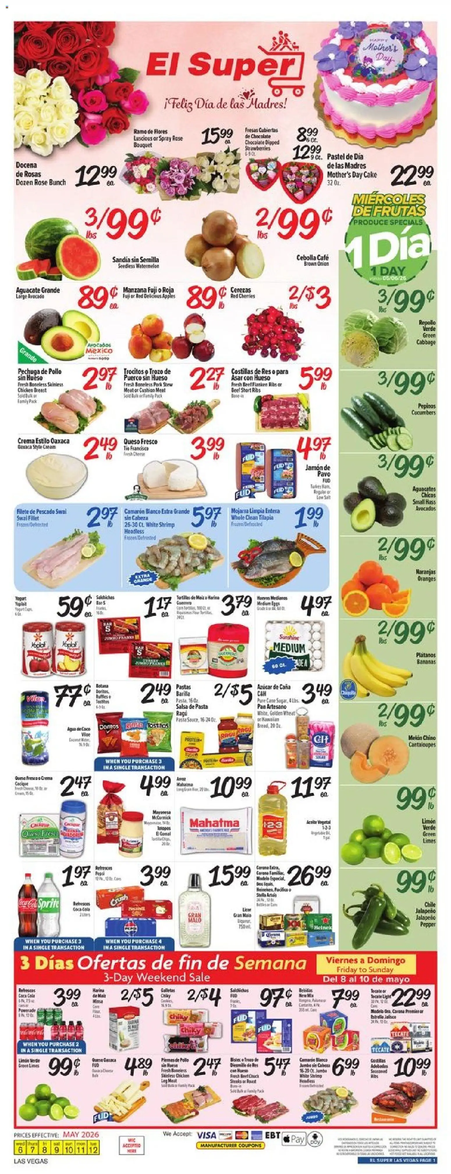 El Super Weekly Ad - NV - valid from 06.05.2026 | Page: 1 | Products: Strawberries, Pepper, Melon, Onion
