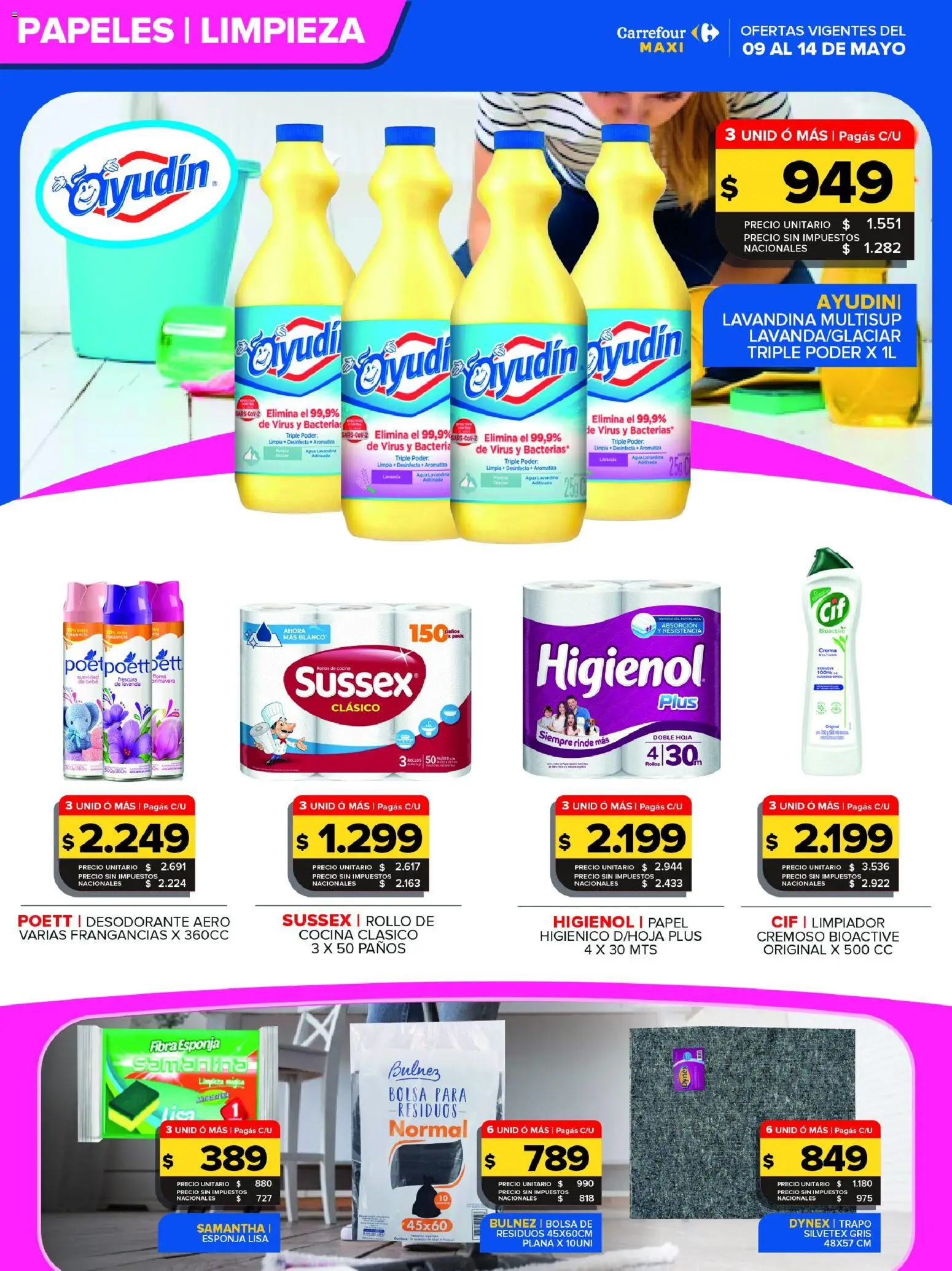 Carrefour Maxi - BEBIDAS │ válido desde el 09.05.2026 | Página: 3 | Productos: Lavandina, Bolsa, Cocina, Esponja