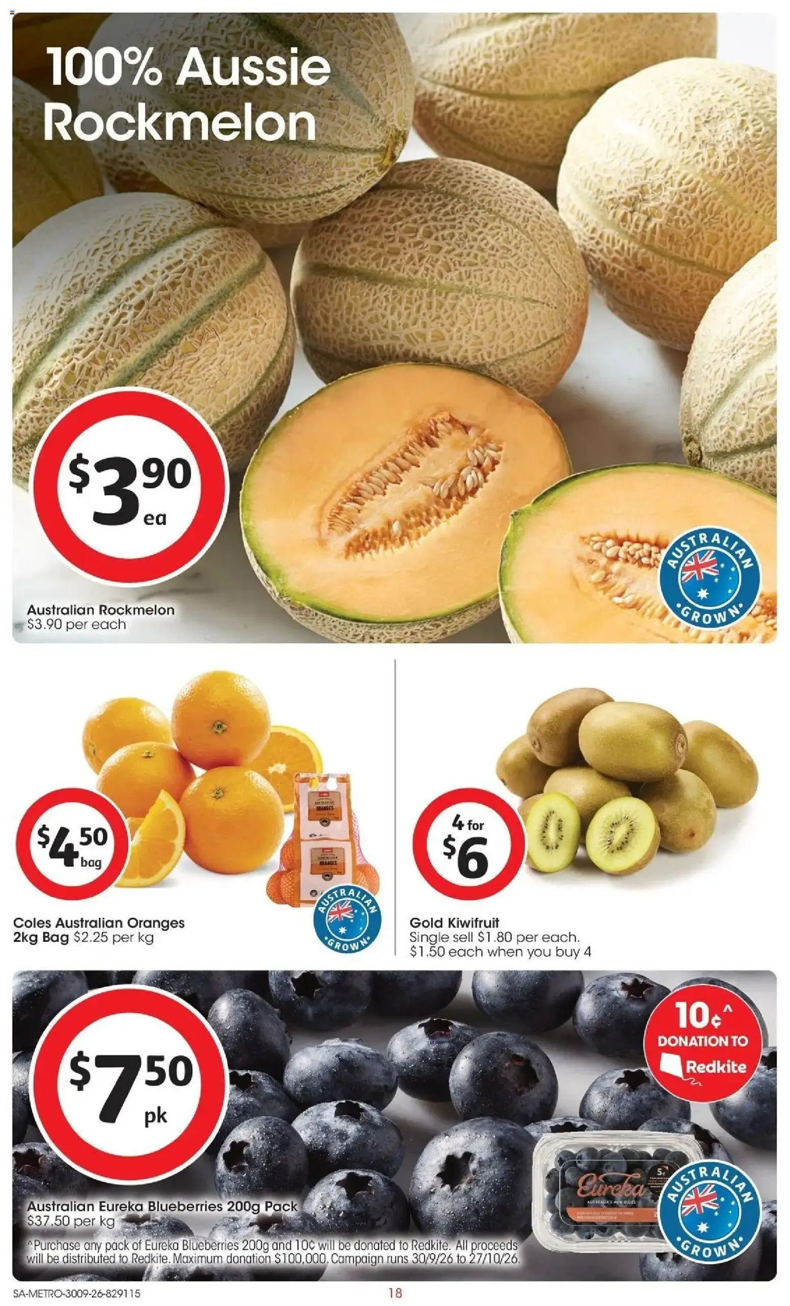 Coles catalogue - valid from 30/09/2026 | Page: 18 | Products: Kiwifruit, Rockmelon, Blueberries, Bag