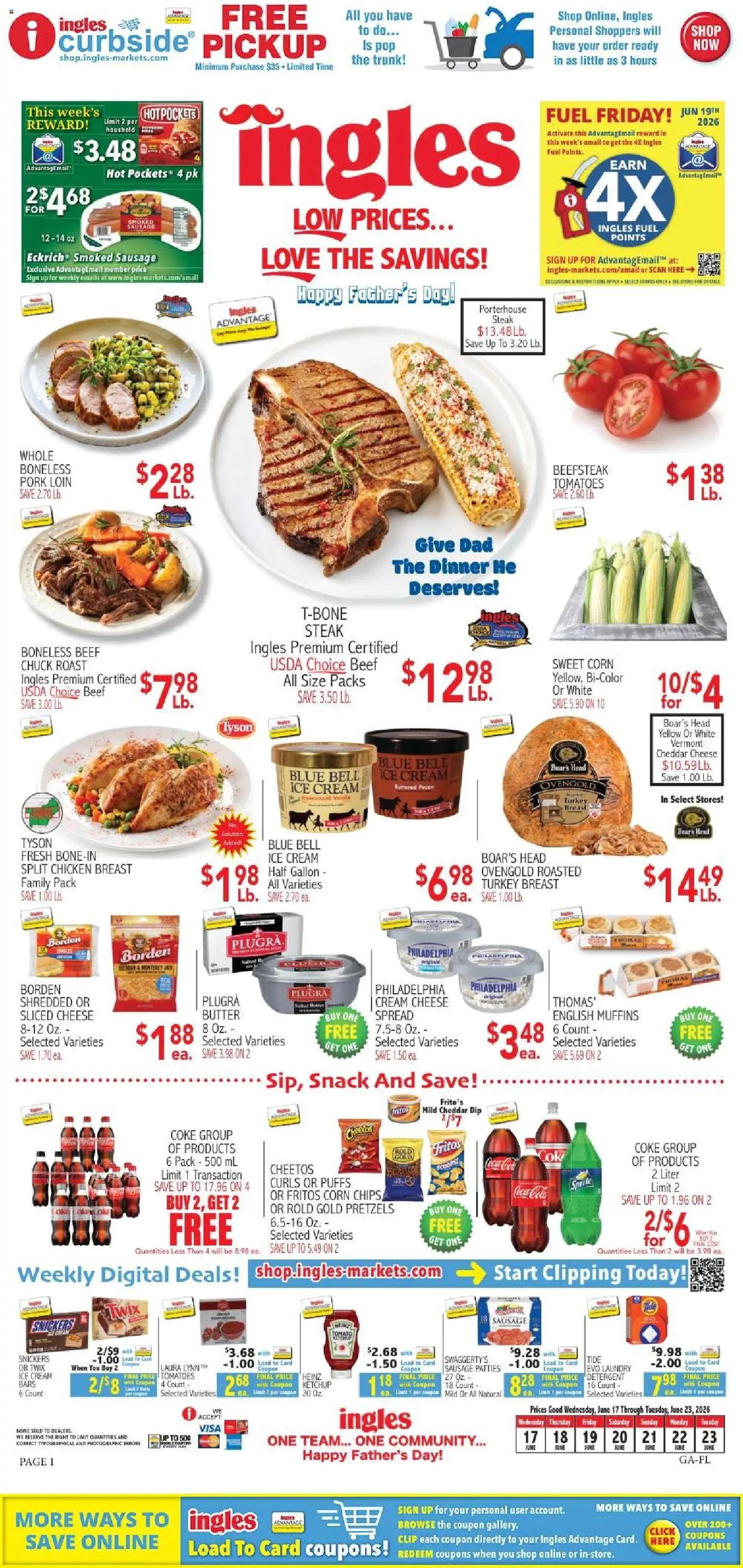 Ingles Weekly Ad - valid from 17.06.2026 | Page: 1 | Products: Corn, Clip, Detergent, Cream