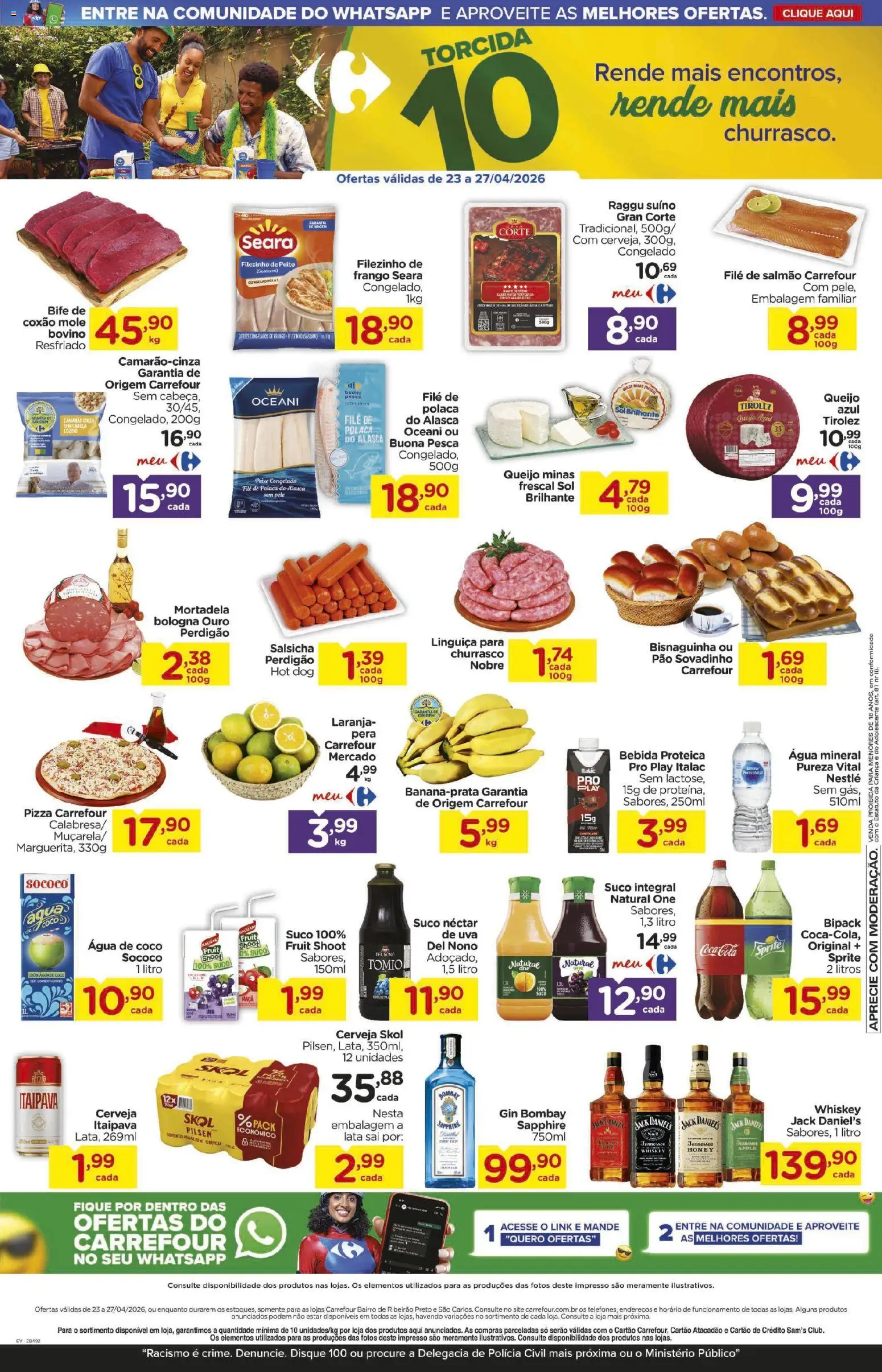 Carrefour Bairro Folheto - válido de 23.04.2026 | Página: 2 | Produtos: Queijo, Pizza, Gin, Bebida