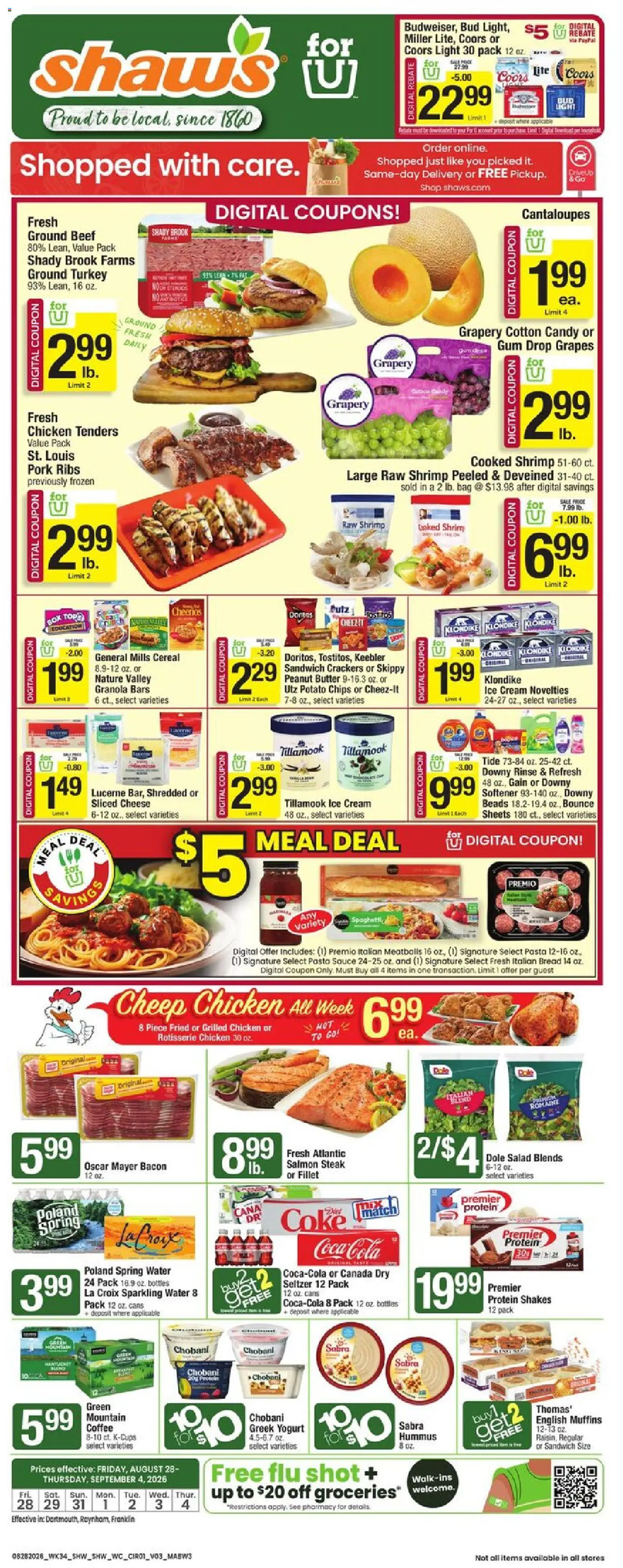 Shaw's Weekly Ad - MA - valid from 08/28/2026 | Page: 1 | Products: Butter, Cream, Ground beef, Greek yogurt