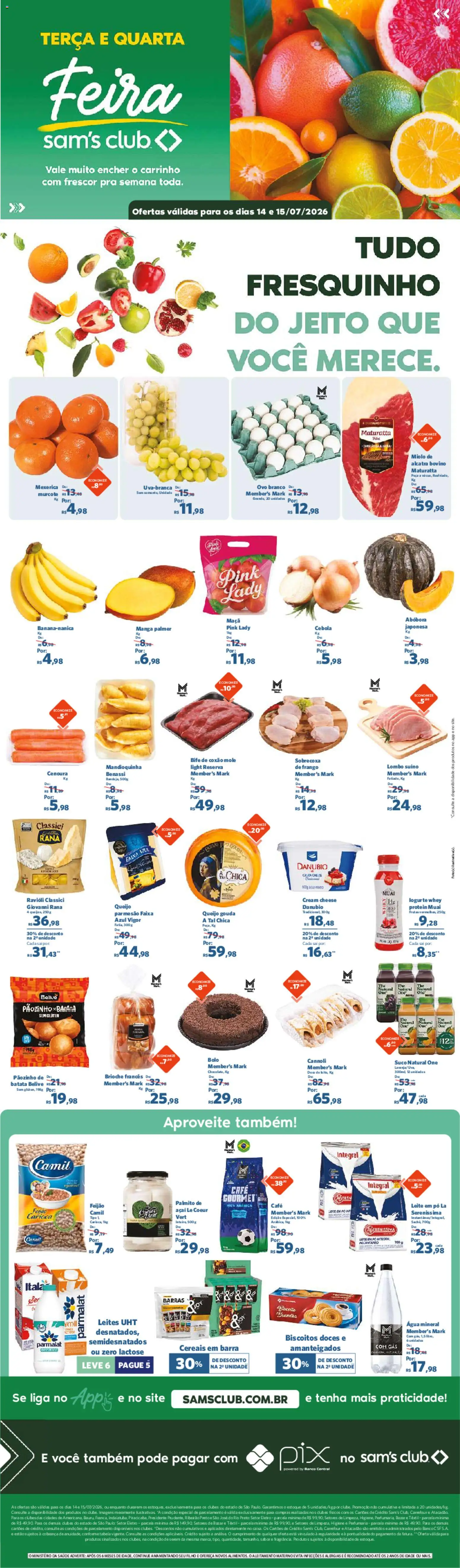 Sam's Club Folheto - válido de 14/07/2026 | Página: 1 | Produtos: Abóbora, Queijo, Café, Cream cheese