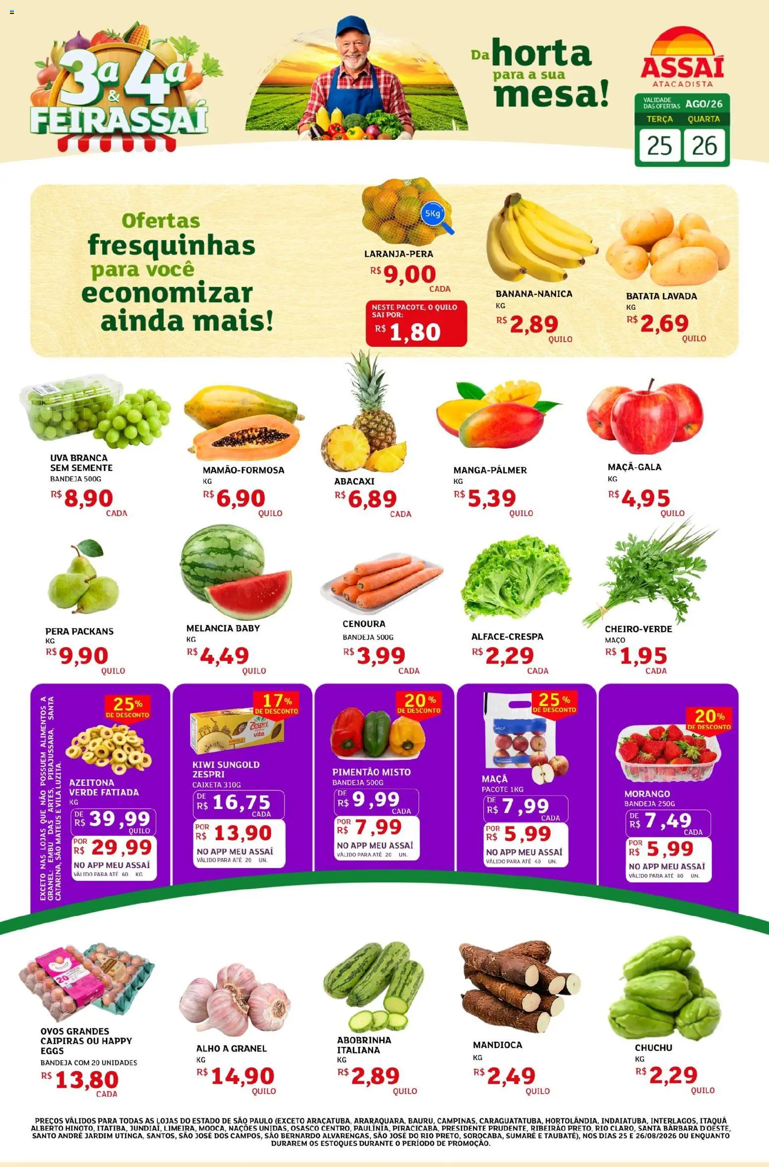 Assaí Atacadista Folheto - válido de 25/08/2026 | Página: 1 | Produtos: Melancia, Pimentão, Uva, Ovos