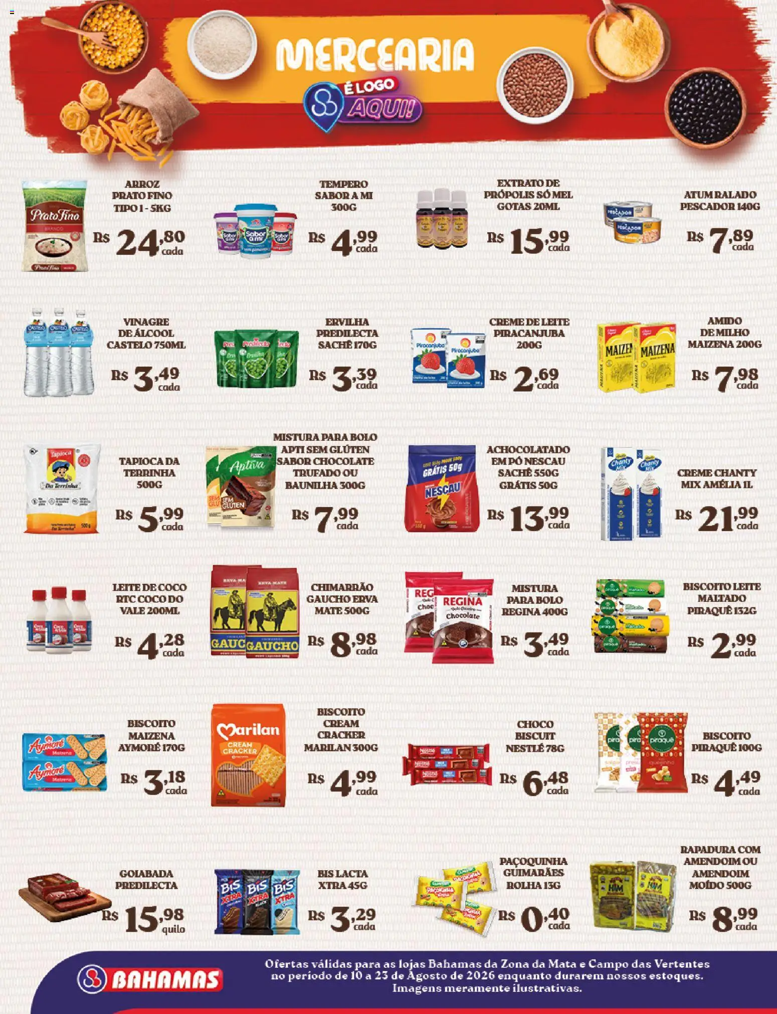 Bahamas Supermercados Folheto - válido de 10/08/2026 | Página: 2 | Produtos: Achocolatado, Tapioca, Bolo, Goiabada