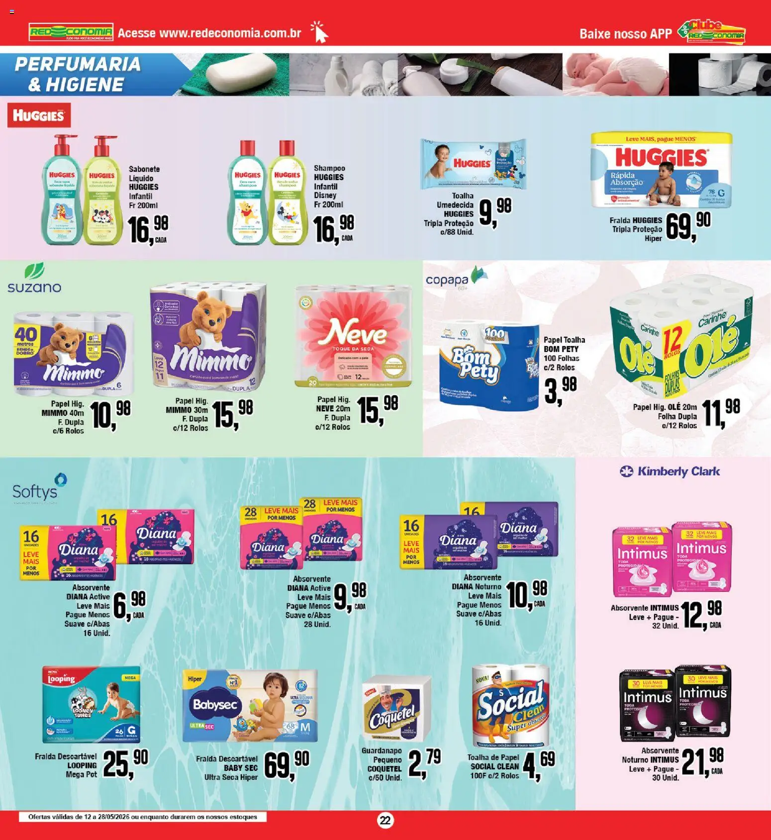 RedEconomia Folheto - válido de 12.05.2026 | Página: 22 | Produtos: Shampoo, Papel toalha, Sabonete, Absorvente