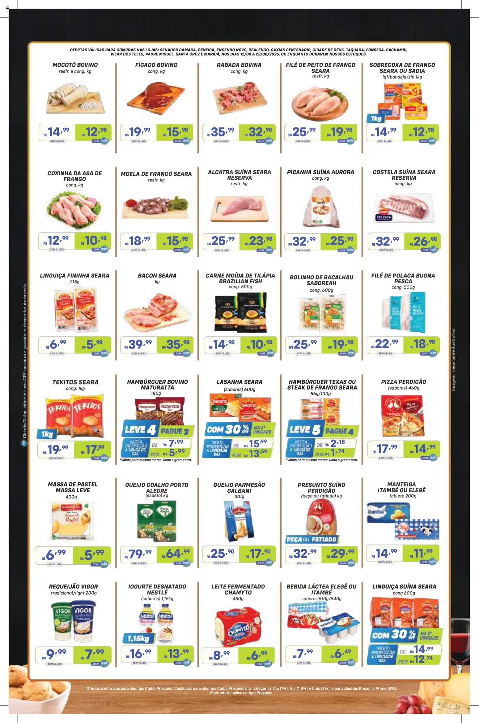 Prezunic Folheto - válido de 12/08/2026 | Página: 3 | Produtos: Alcatra, Leite, Tilápia, Leite fermentado