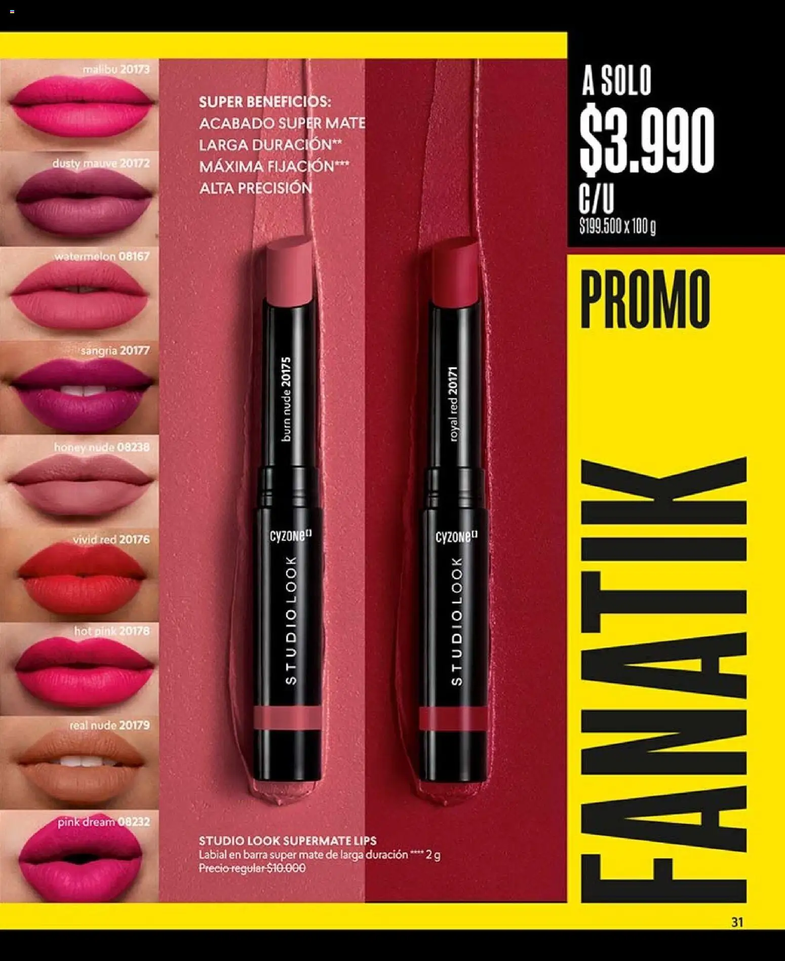 Catálogo CyZone Campaña 14 │ válido desde el 16.08.2026 | Página: 31 | Productos: Mate, Malibú, Labial