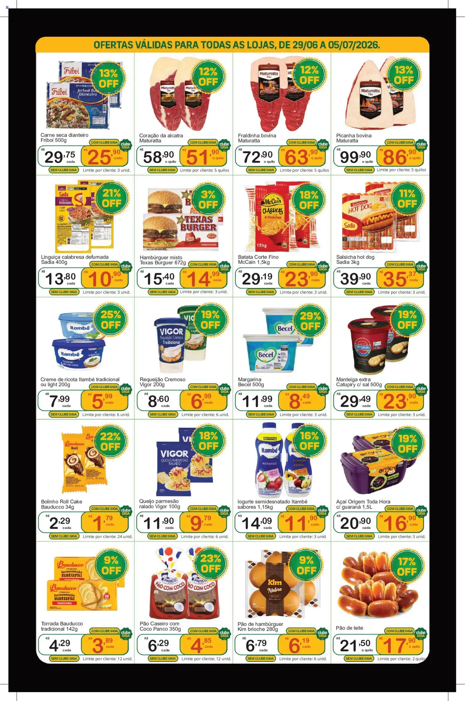 GIGA Atacado Folheto - válido de 29/06/2026 | Página: 2 | Produtos: Linguiça, Manteiga, Queijo parmesão, Açaí