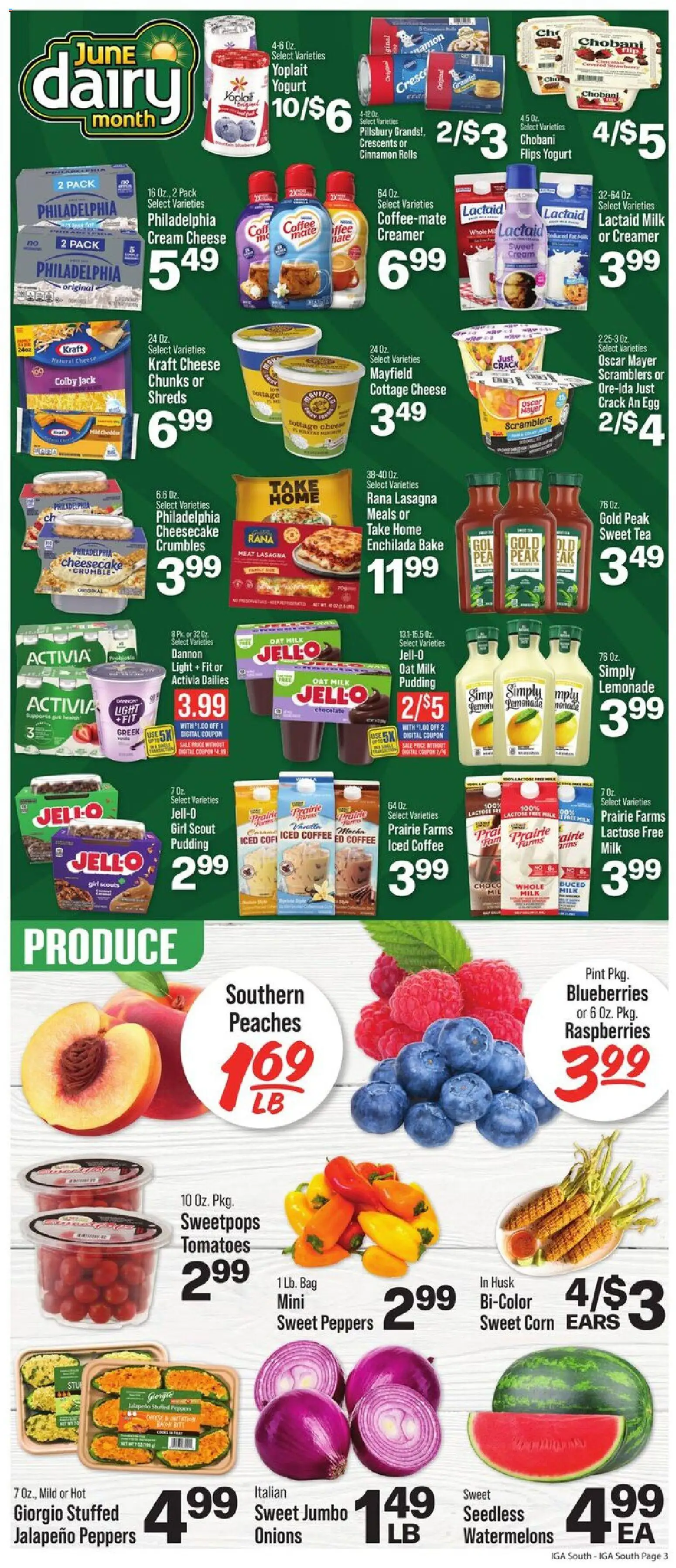 IGA Weekly Ad - valid from 17.06.2026 | Page: 3 | Products: Peppers, Cream, Blueberries, Bag