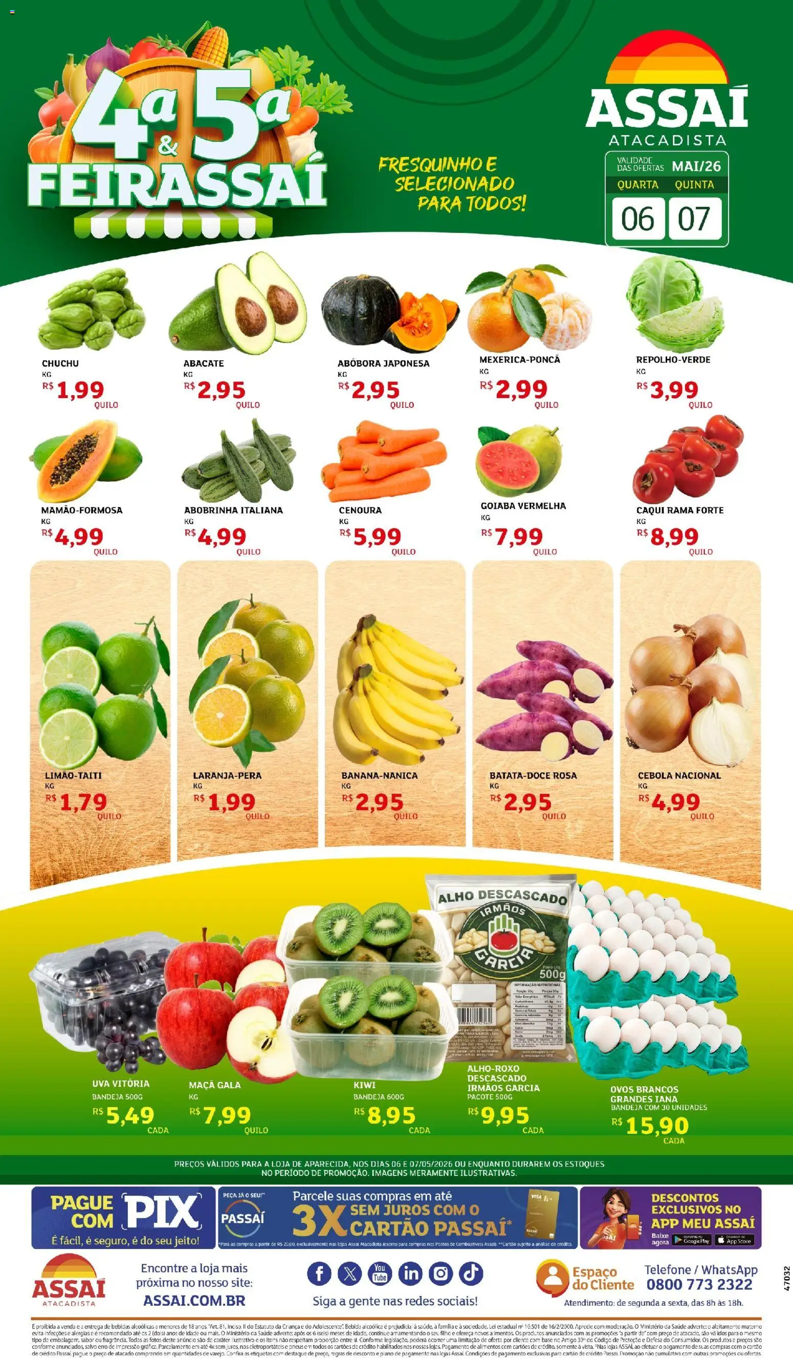Assaí Atacadista Folheto - válido de 07.05.2026 | Página: 1 | Produtos: Goiaba, Cebola, Pneus, Bandeja