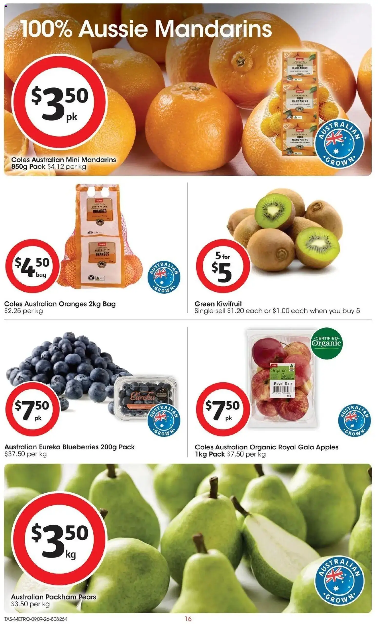 Coles catalogue - valid from 09/09/2026 | Page: 16 | Products: Oranges, Kiwifruit, Mandarins, Blueberries