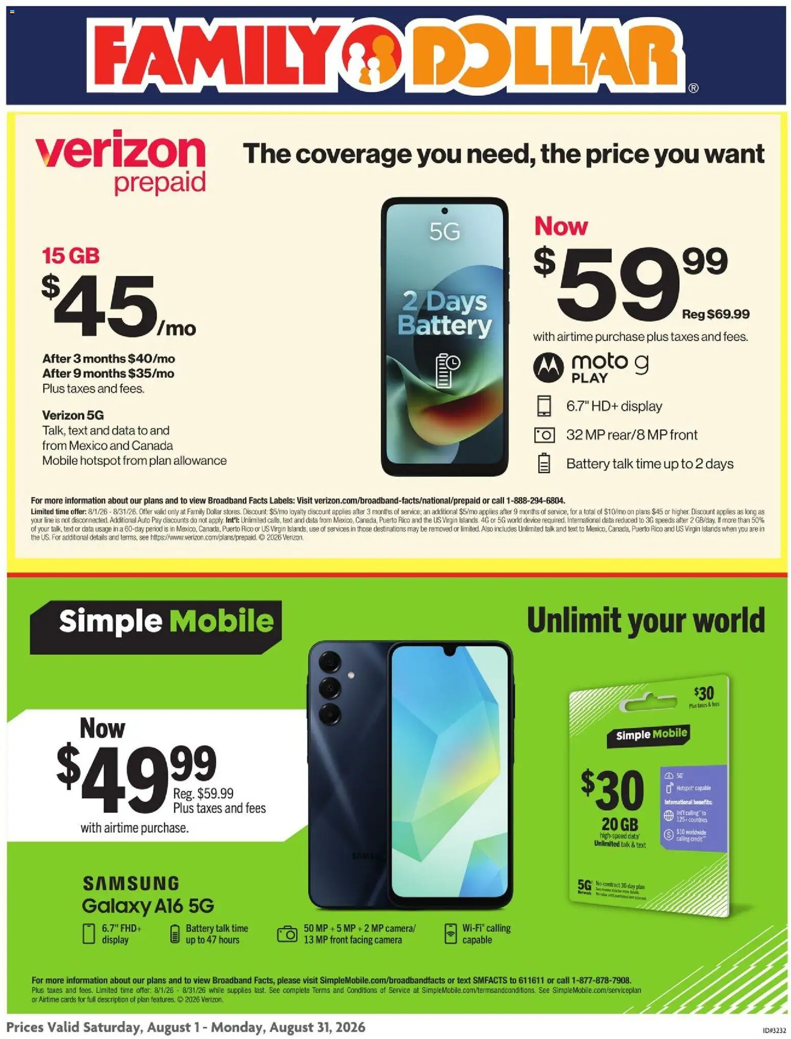 Family Dollar AT&T/Tracfone - valid from 08/01/2026 | Page: 2 | Products: Battery, Camera