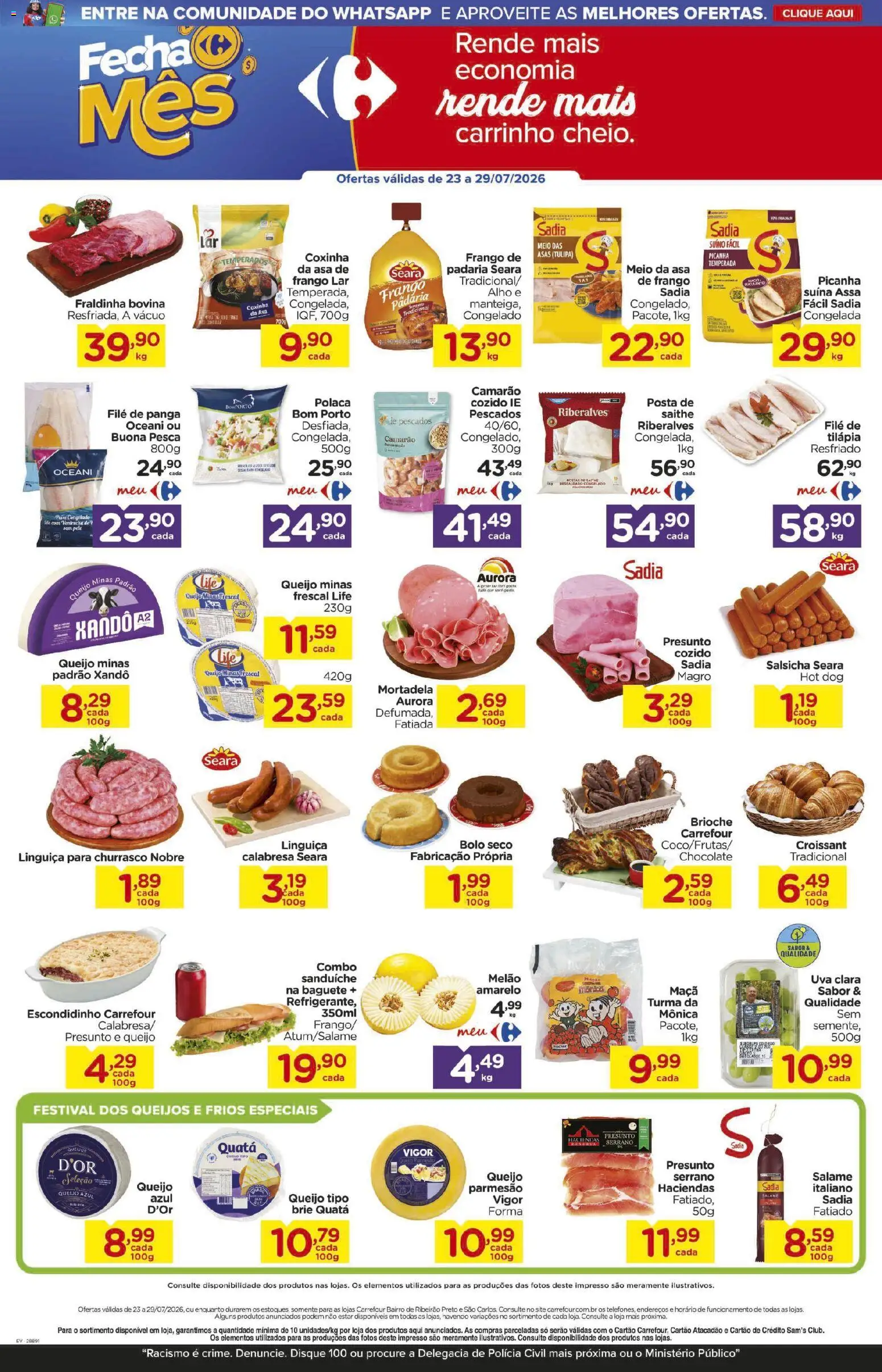 Carrefour Bairro Folheto - válido de 23/07/2026 | Página: 2 | Produtos: Alho, Fraldinha, Camarão, Parmesão