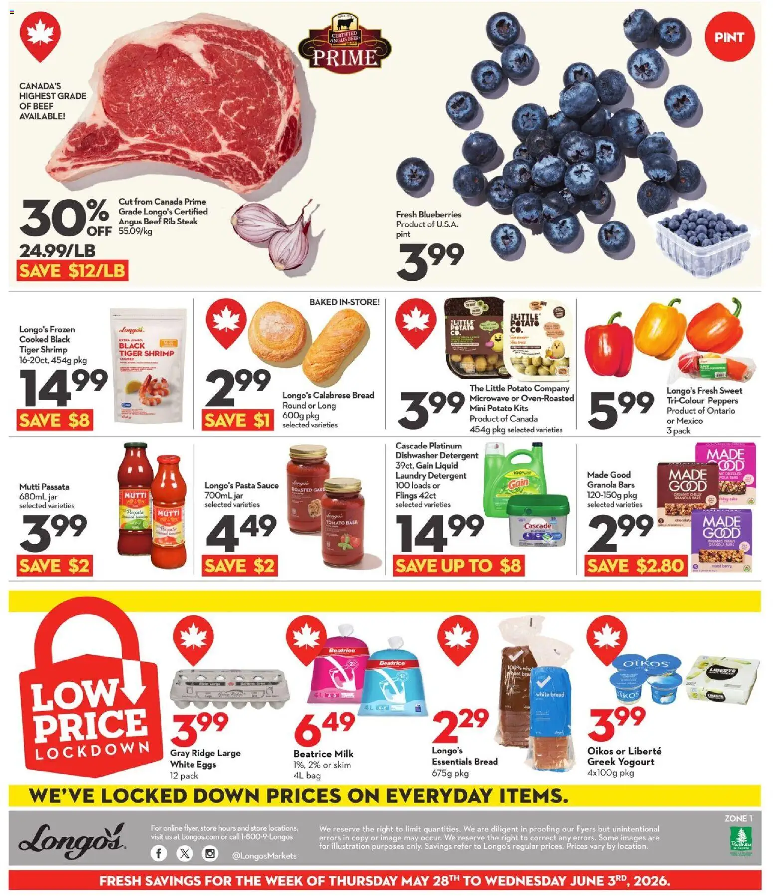 Longo's flyer valid from 28.05.2026 | Page: 5 | Products: Bag, Ridge, Detergent, Milk