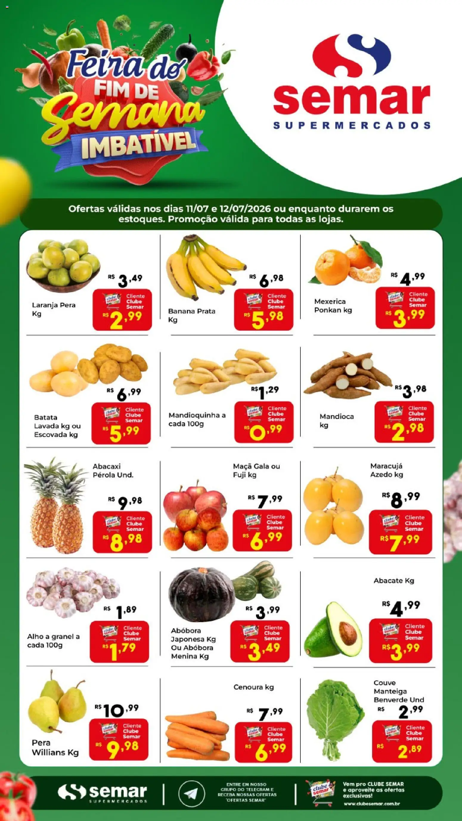 Semar Supermercado Folheto - válido de 11/07/2026 | Página: 1 | Produtos: Maracujá, Abóbora, Mandioca, Abacaxi