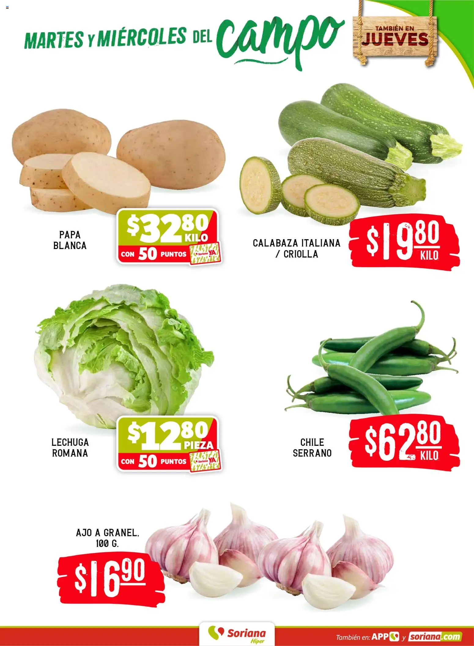 Nuevas ofertas de Soriana válidas en toda la República Mexicana desde el 12.05.2026. ¡Encuentra las mejores ofertas en Soriana Martes y Miércoles del Campo Híper: Juárez! | Página: 3 | Productos: Papa, Ajo, Lechuga