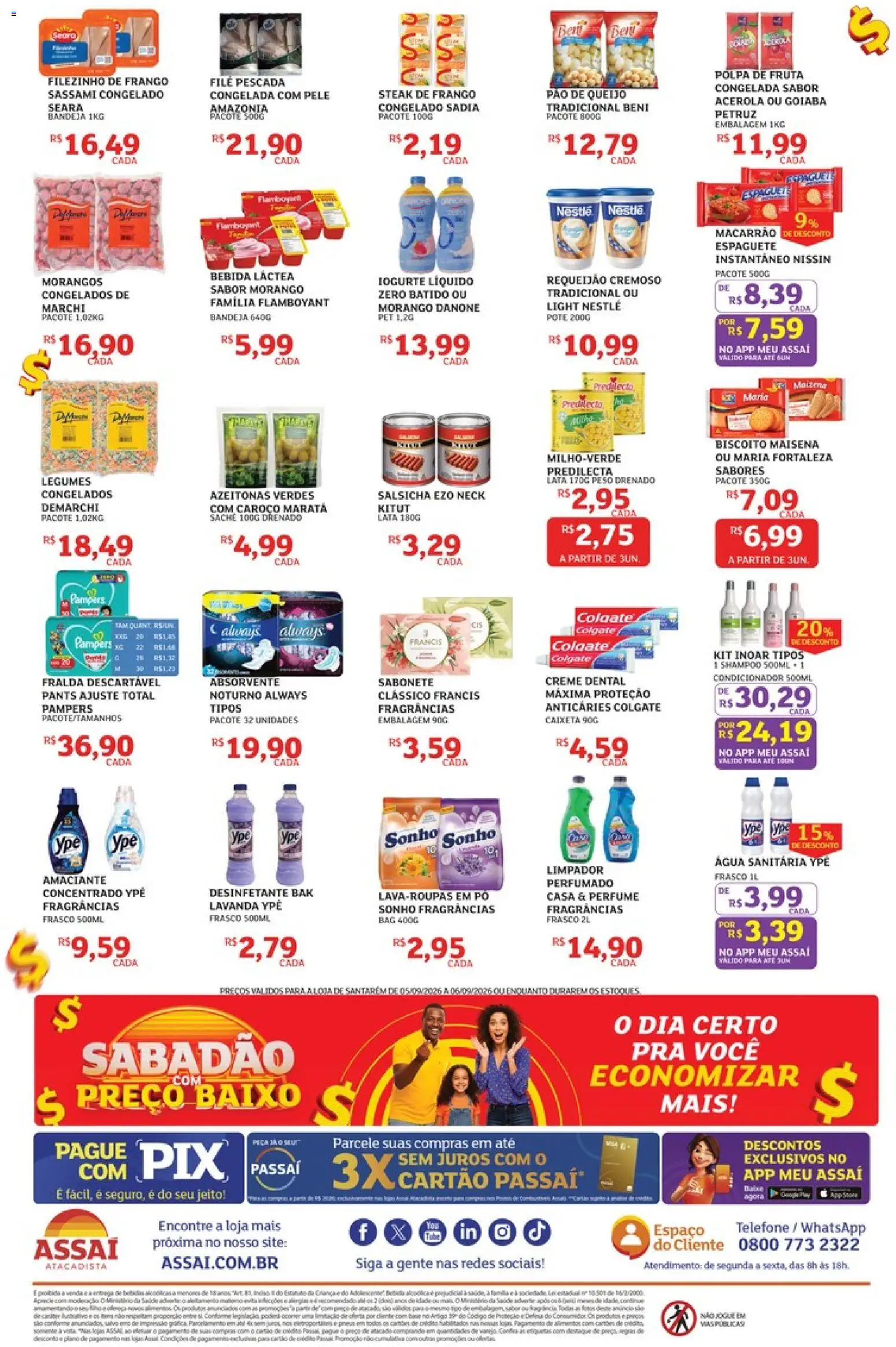 Assaí Atacadista Folheto - válido de 05/09/2026 | Página: 2 | Produtos: Salsicha, Baixo, Requeijão, Água sanitária